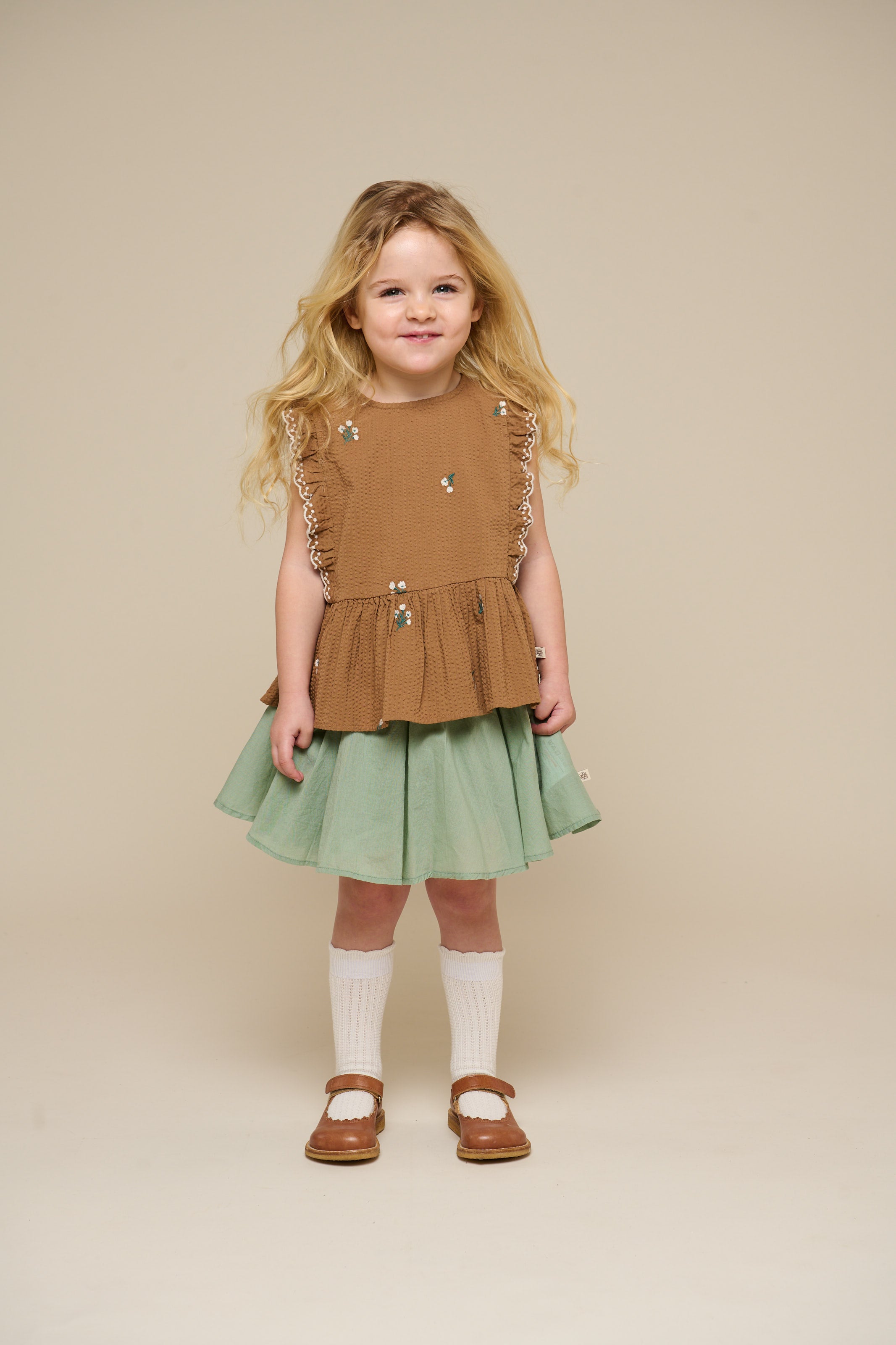 Embroidered Seersucker Top - Kids - Coconut | 100982 Nora