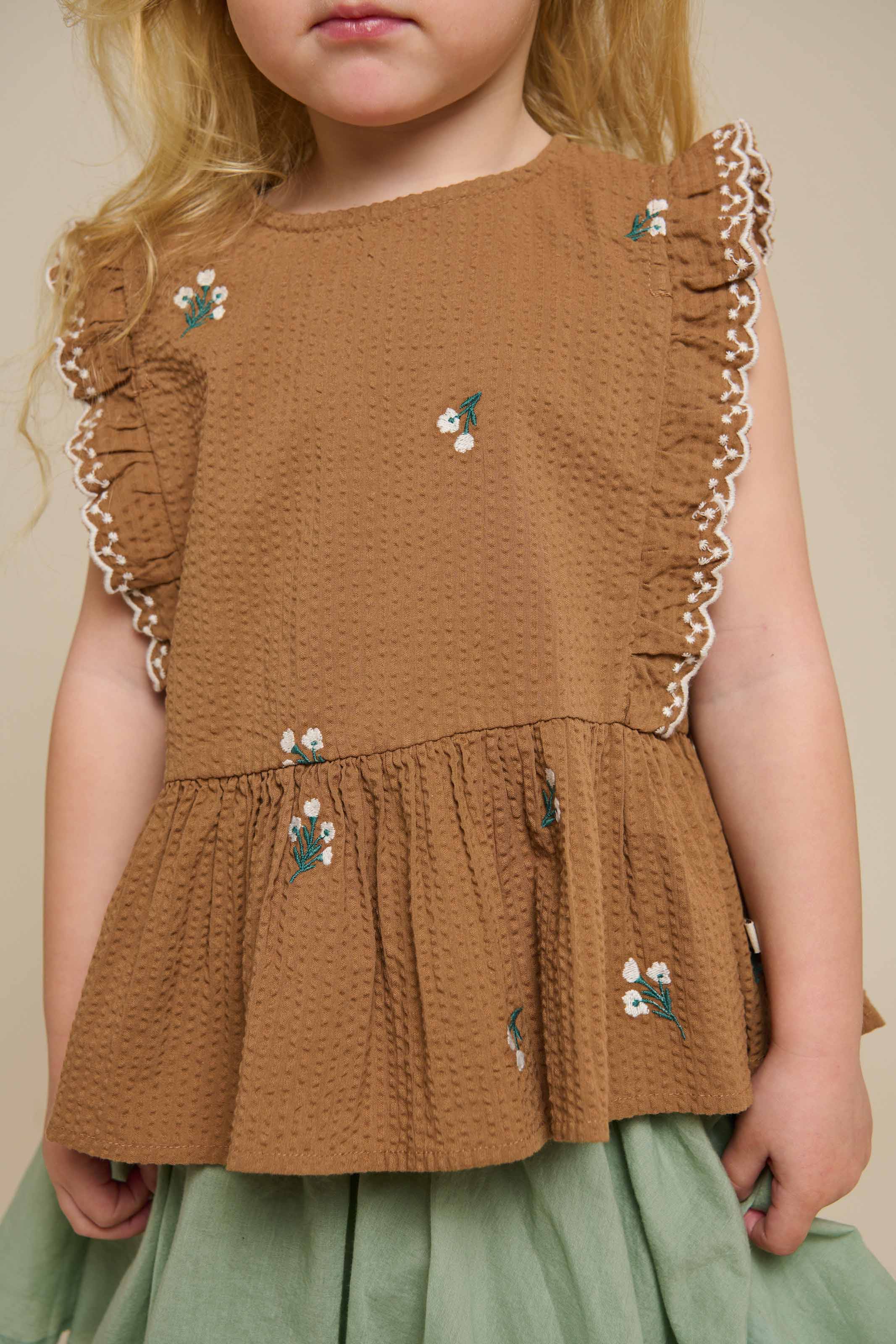 Embroidered Seersucker Top - Kids - Coconut | 100982 Nora