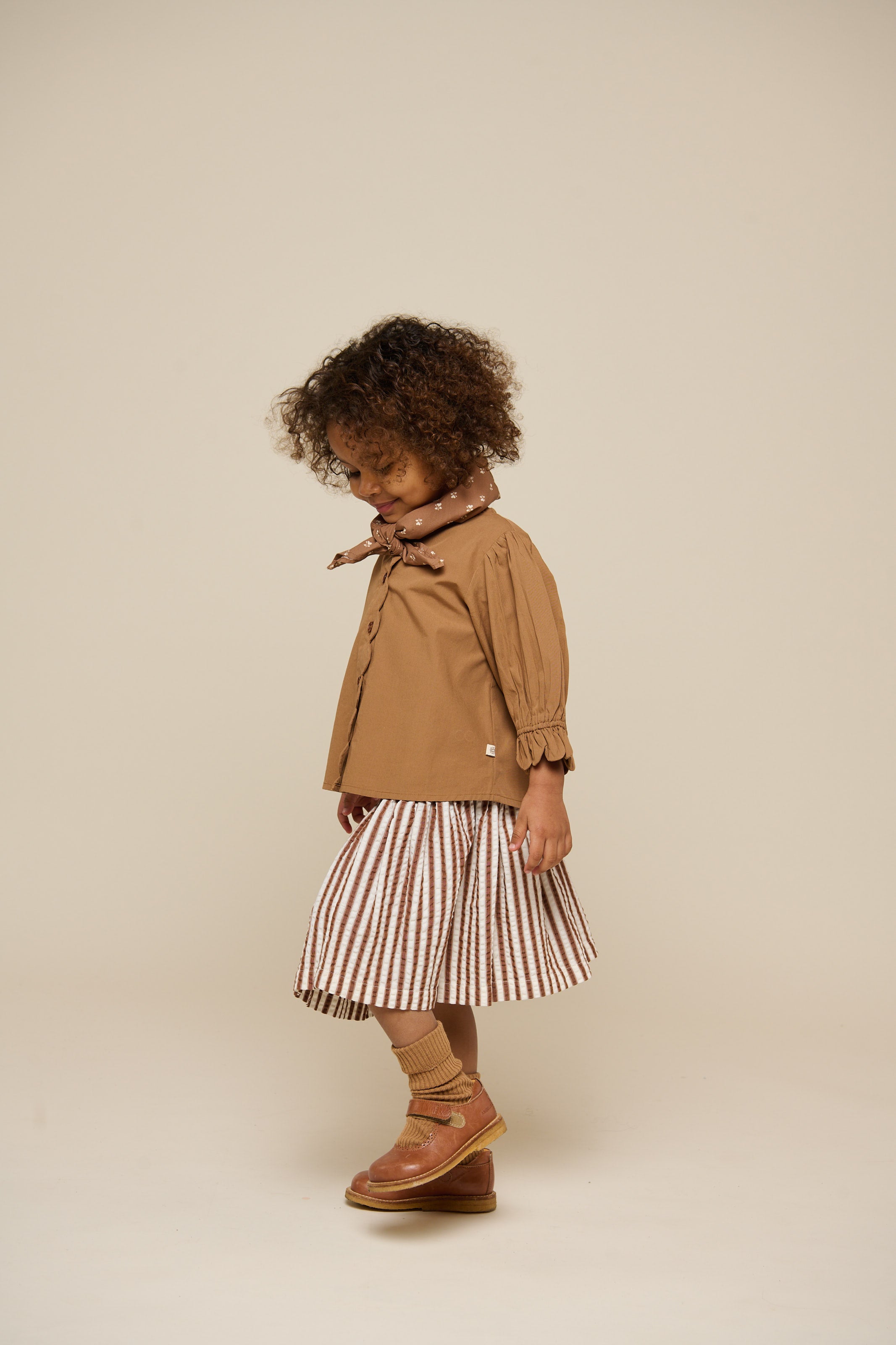 Striped Seersucker Skirt - Kids - Brown | 101193 Nadia