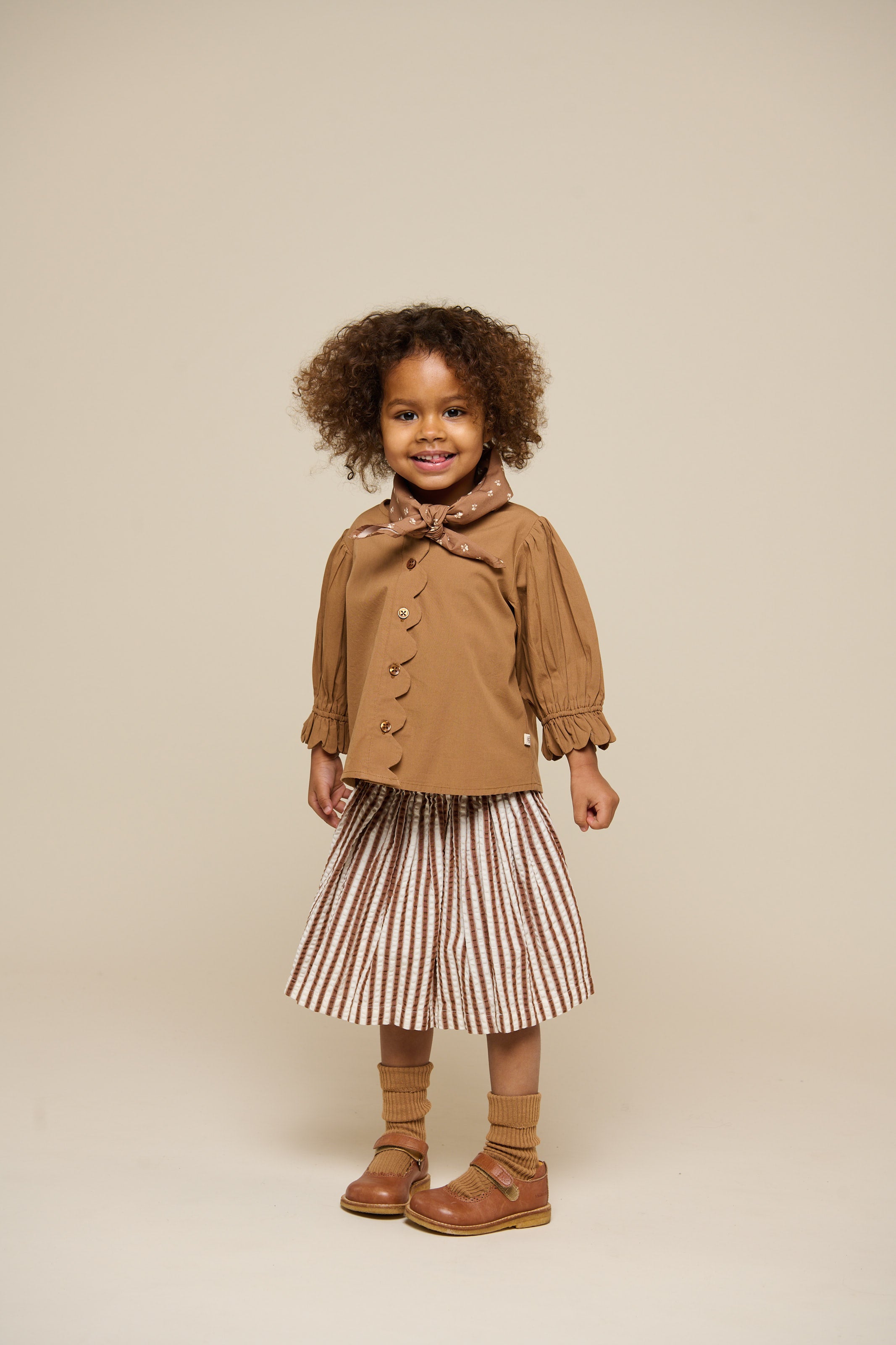Striped Seersucker Skirt - Kids - Brown | 101193 Nadia