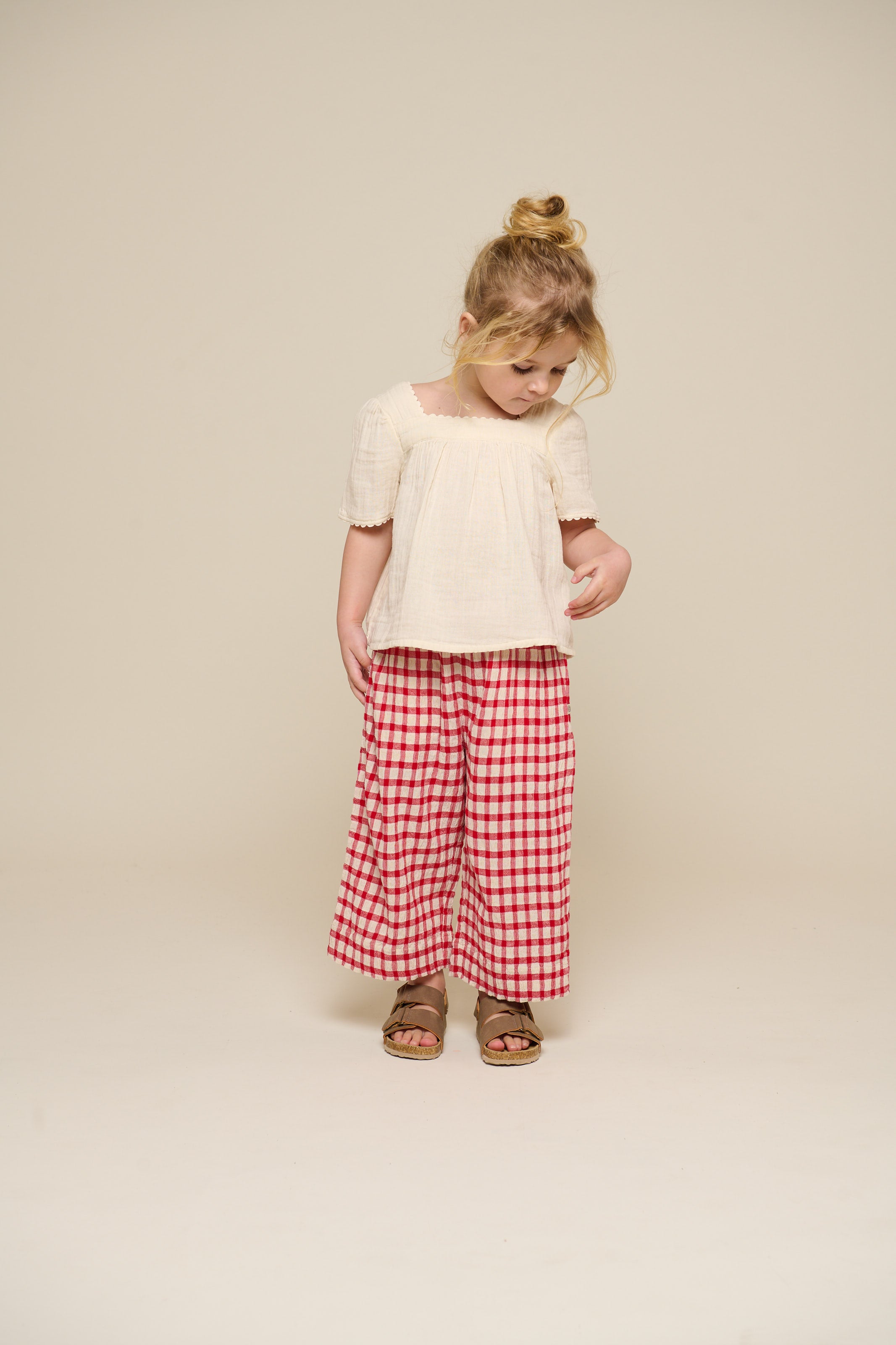 Checked Cotton Trousers - Kids - Cherry Red | 100906 Bonnie