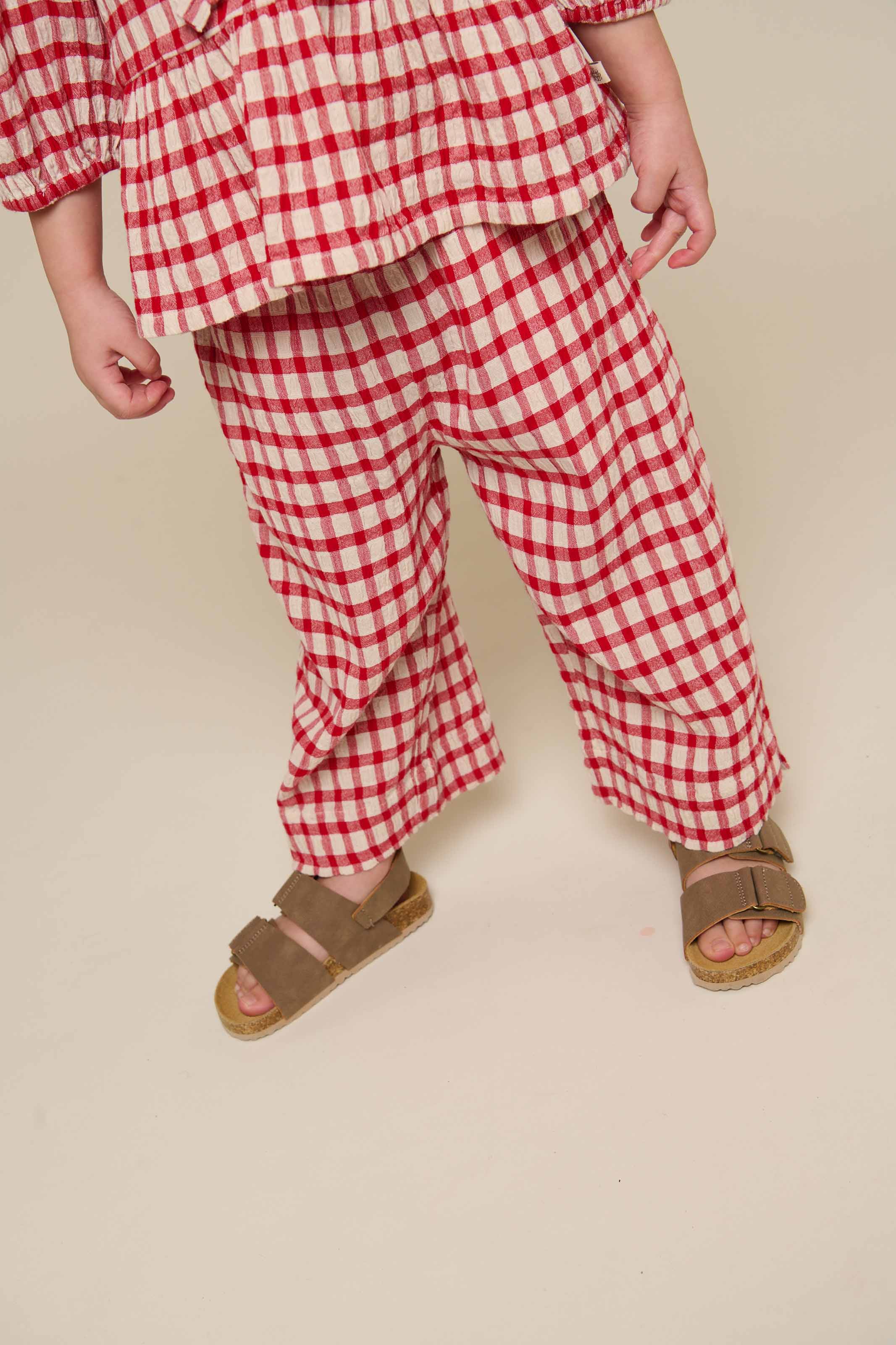 Checked Cotton Trousers - Kids - Cherry Red | 100906 Bonnie