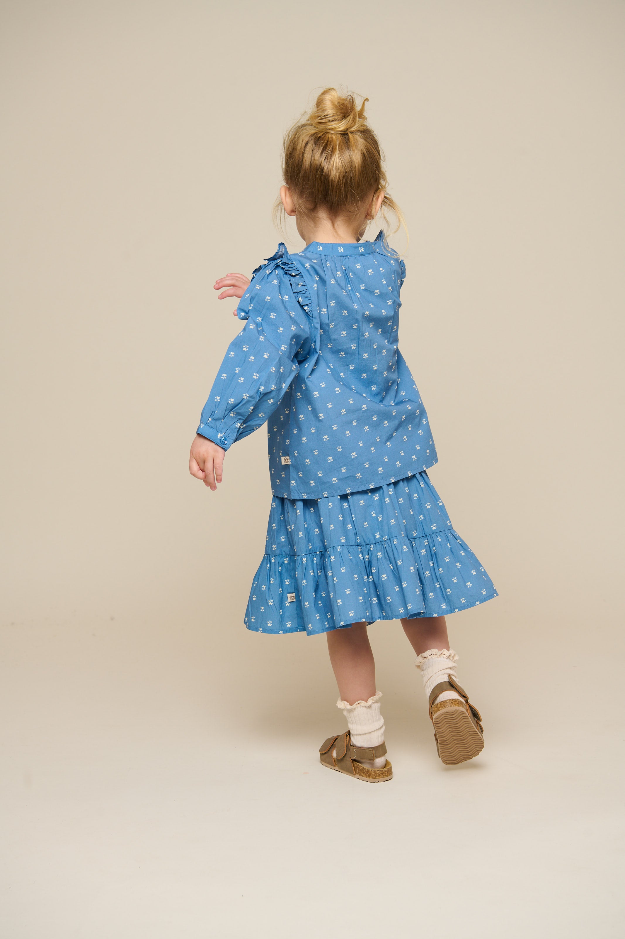 Printed Poplin Shirt Blouse - Kids - Dusty Blue | 101056 Camilla