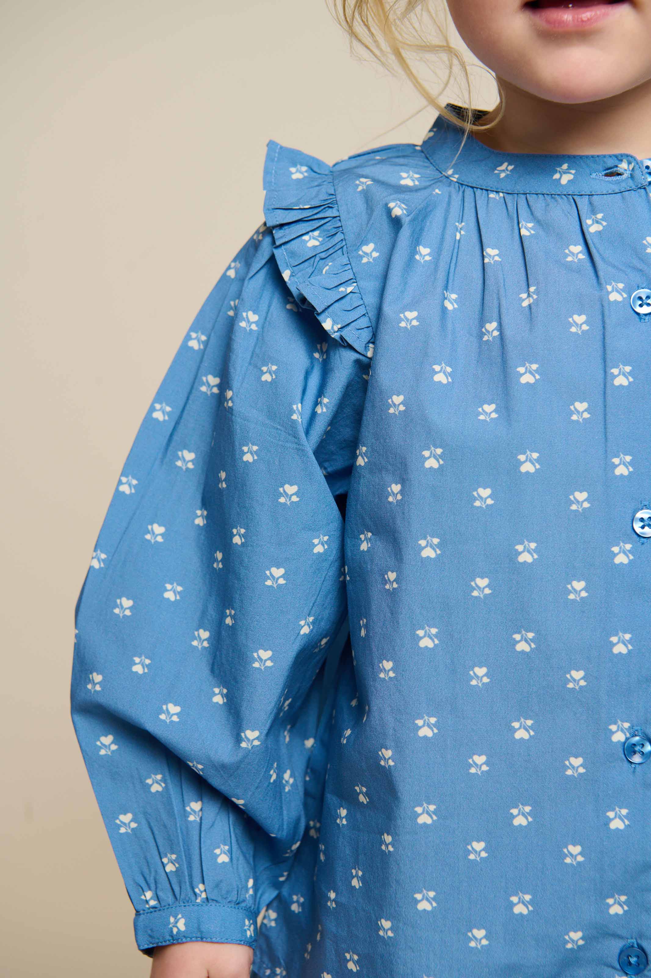 Printed Poplin Shirt Blouse - Kids - Dusty Blue | 101056 Camilla