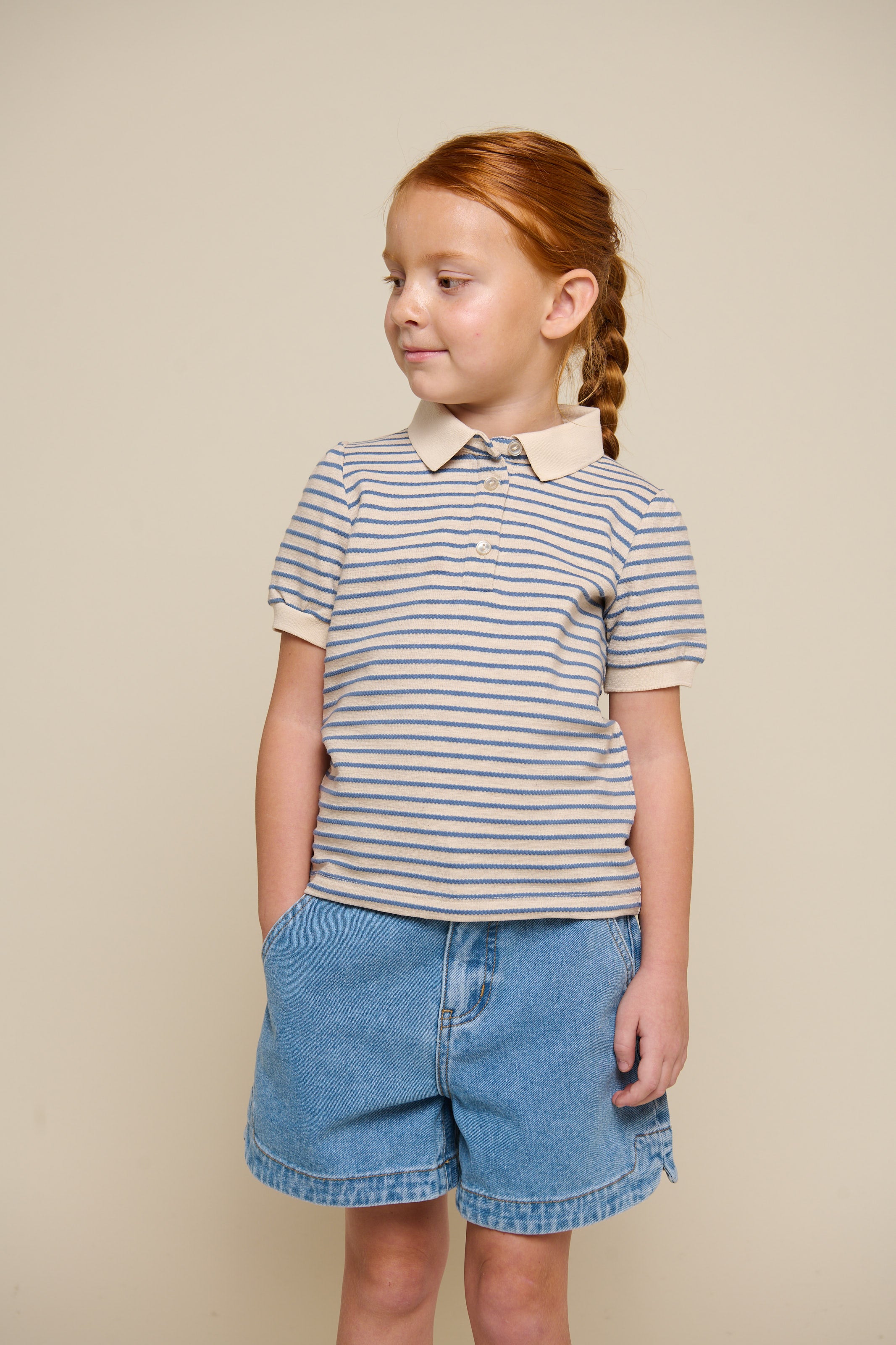 Striped Jersey Polo - Tween - Blue | 101007 Emmie