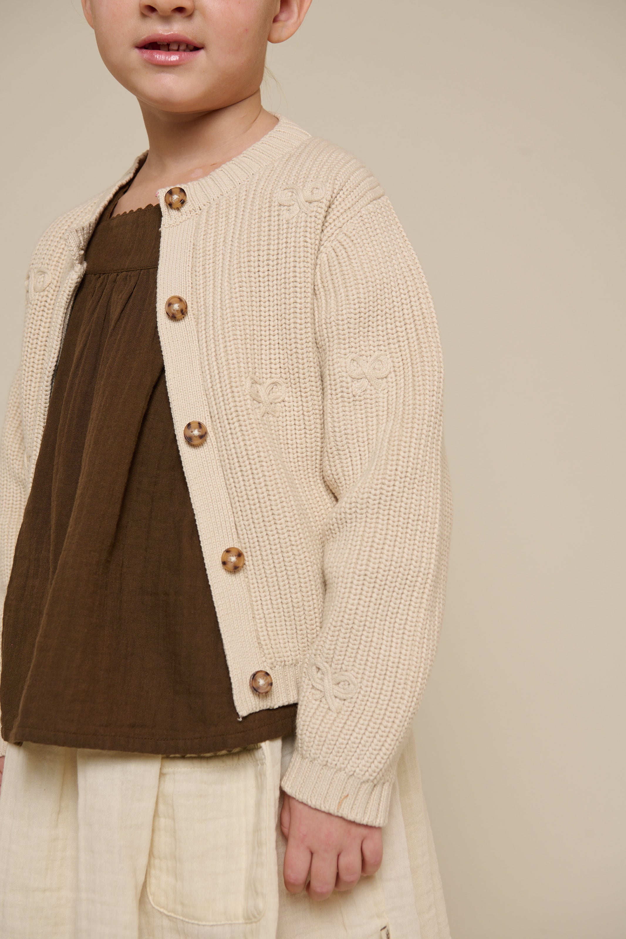 Cotton Knit Cardigan with Bows - Tween - Nature | 100791 Freya