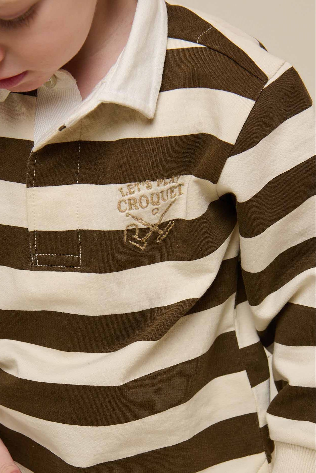 Striped Polo Sweatshirt - Kids - Dark Brown/Offwhite | 101397 Marco