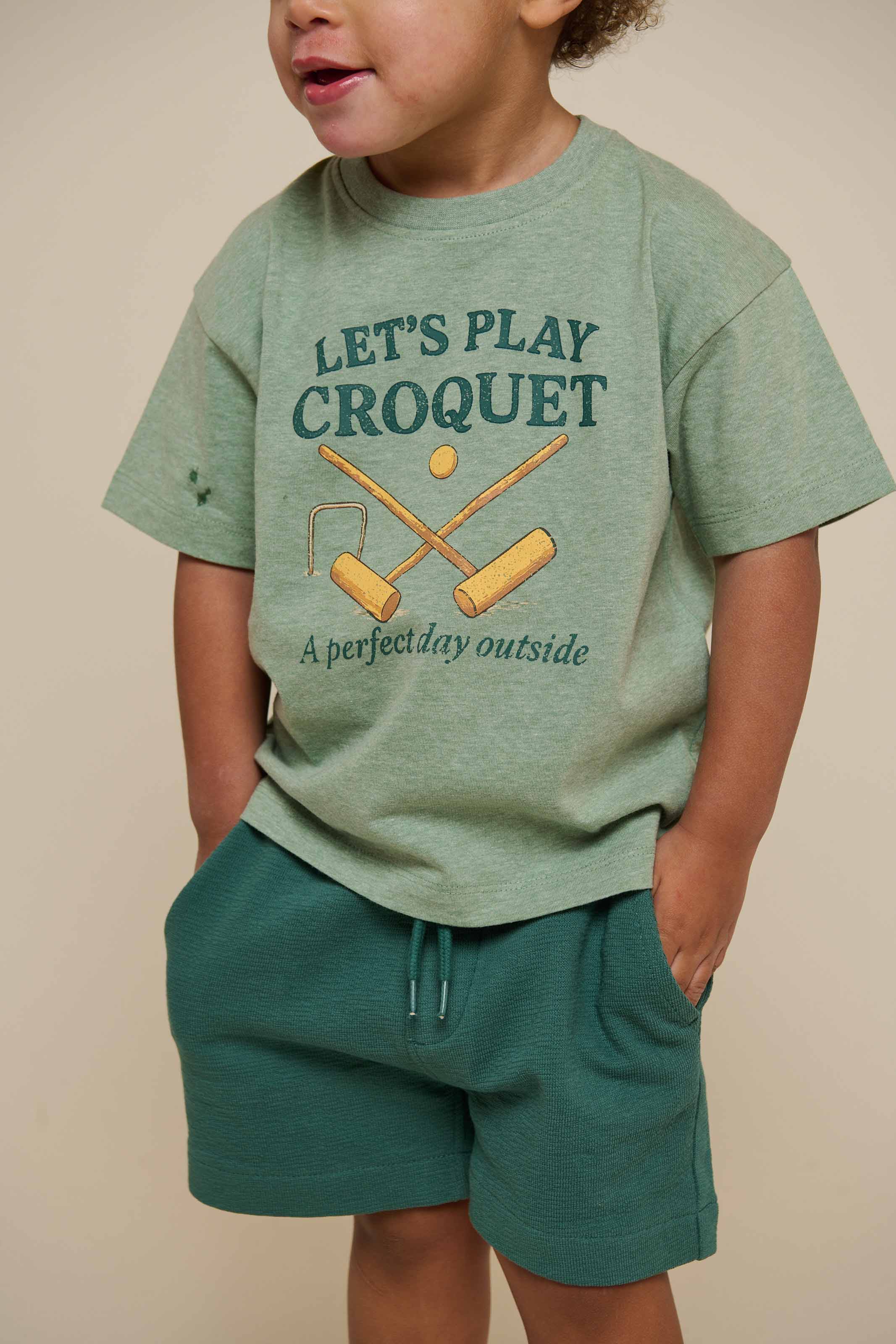 Croquet T-shirt - Kids - Light Green Melange | 101338 Vincent