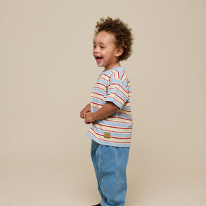 Retro Striped T-shirt - Kids - Powder Blue | 101275 Steven