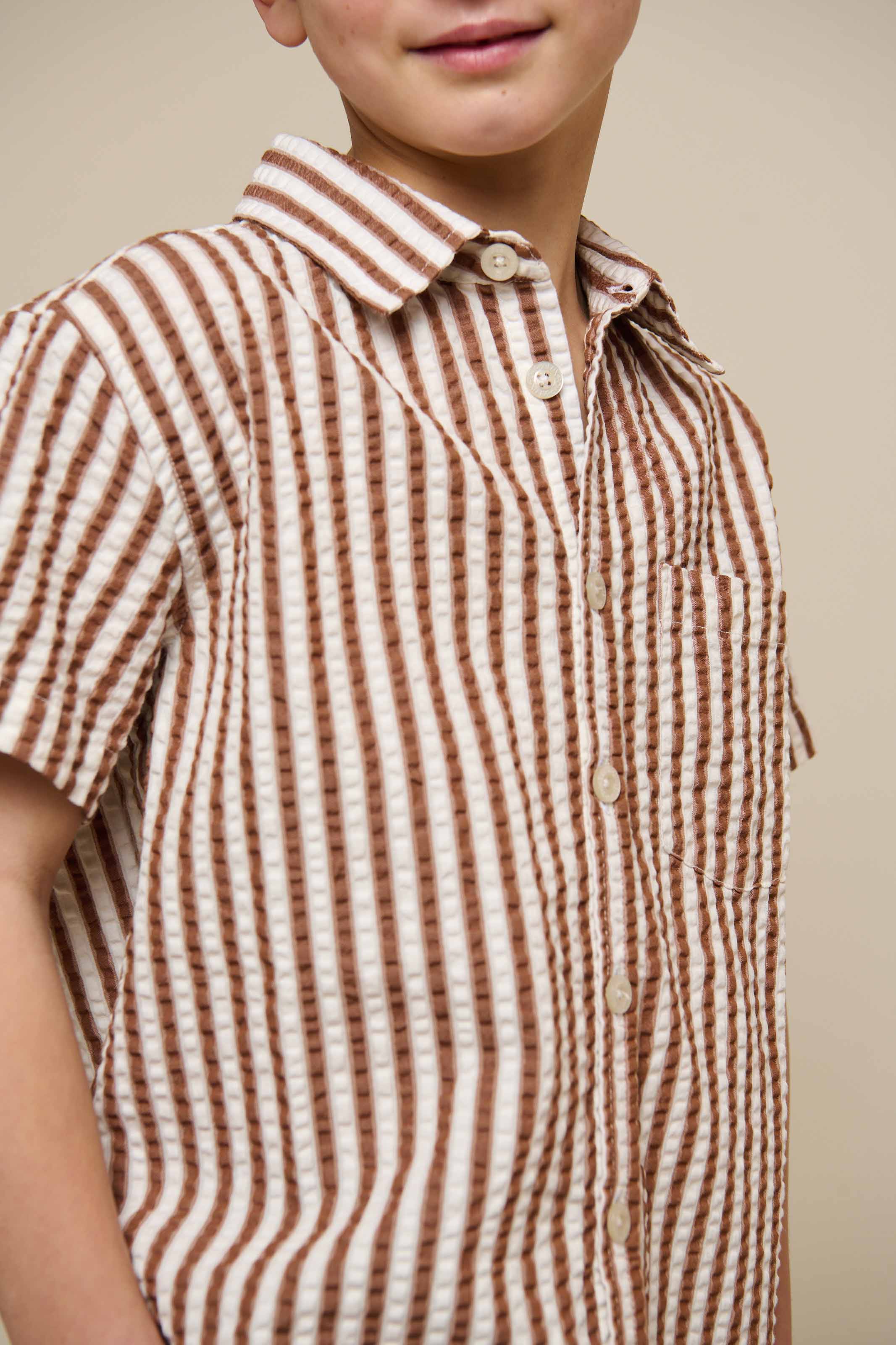 Striped Seersucker Shirt - Tween - Brown | 101186 Frank