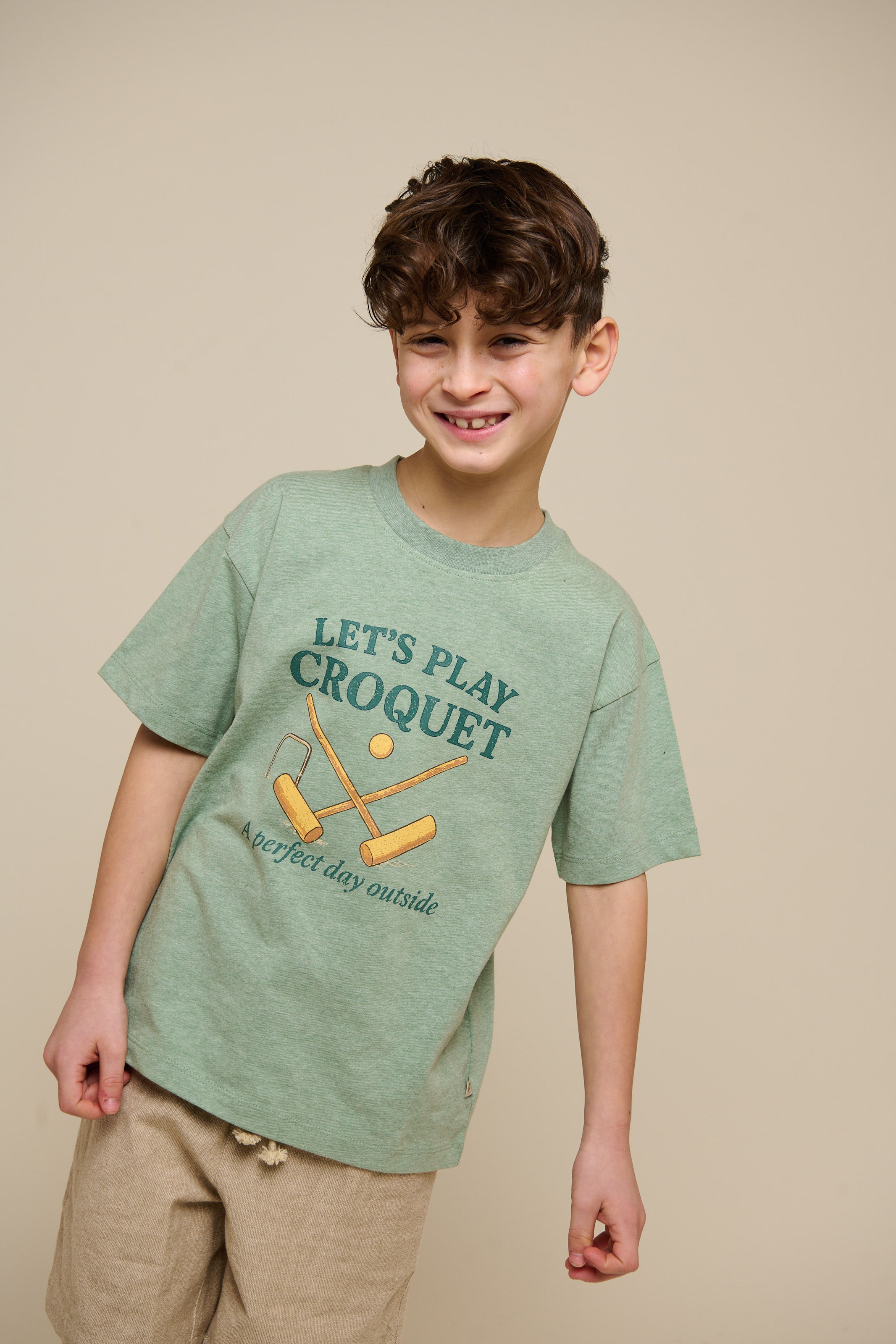 Croquet T-shirt - Tween - Light Green Melange | 101339 Vincent