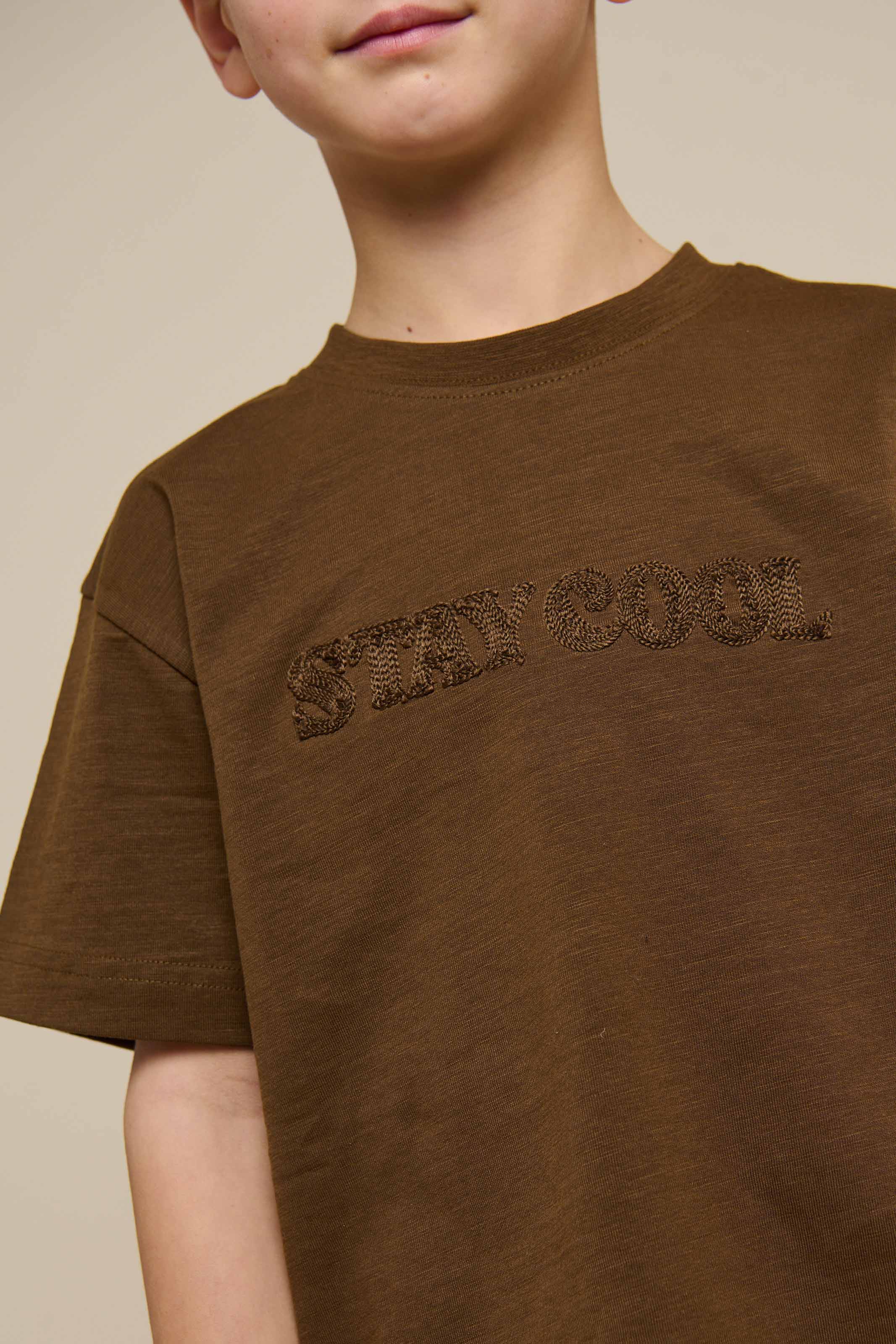 Slub jersey Embroidery T-shirt - Tween - Dark Brown | 101158 Villum
