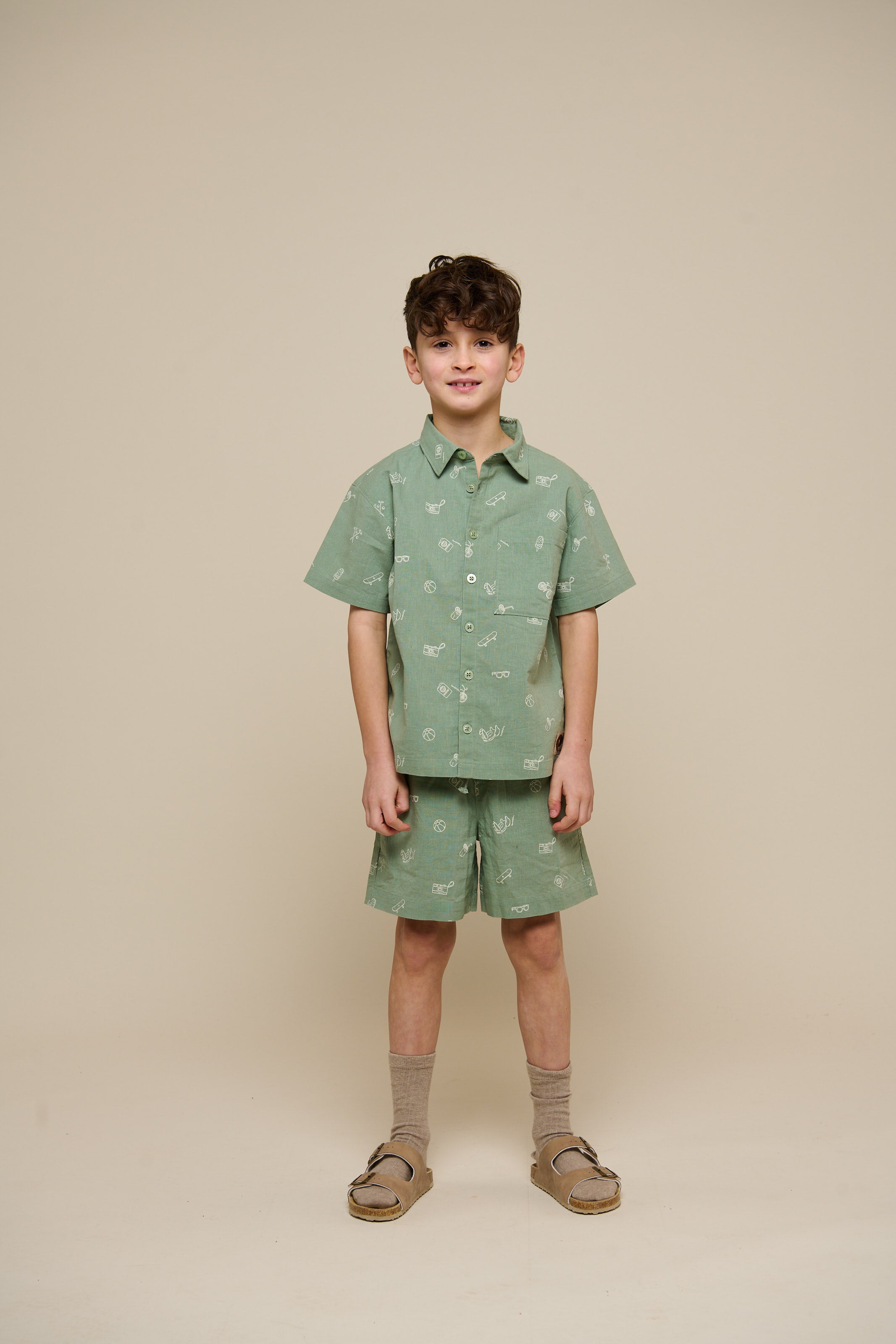 Printed Linen Mix Shirt - Tween - Dusty Green | 101166 William