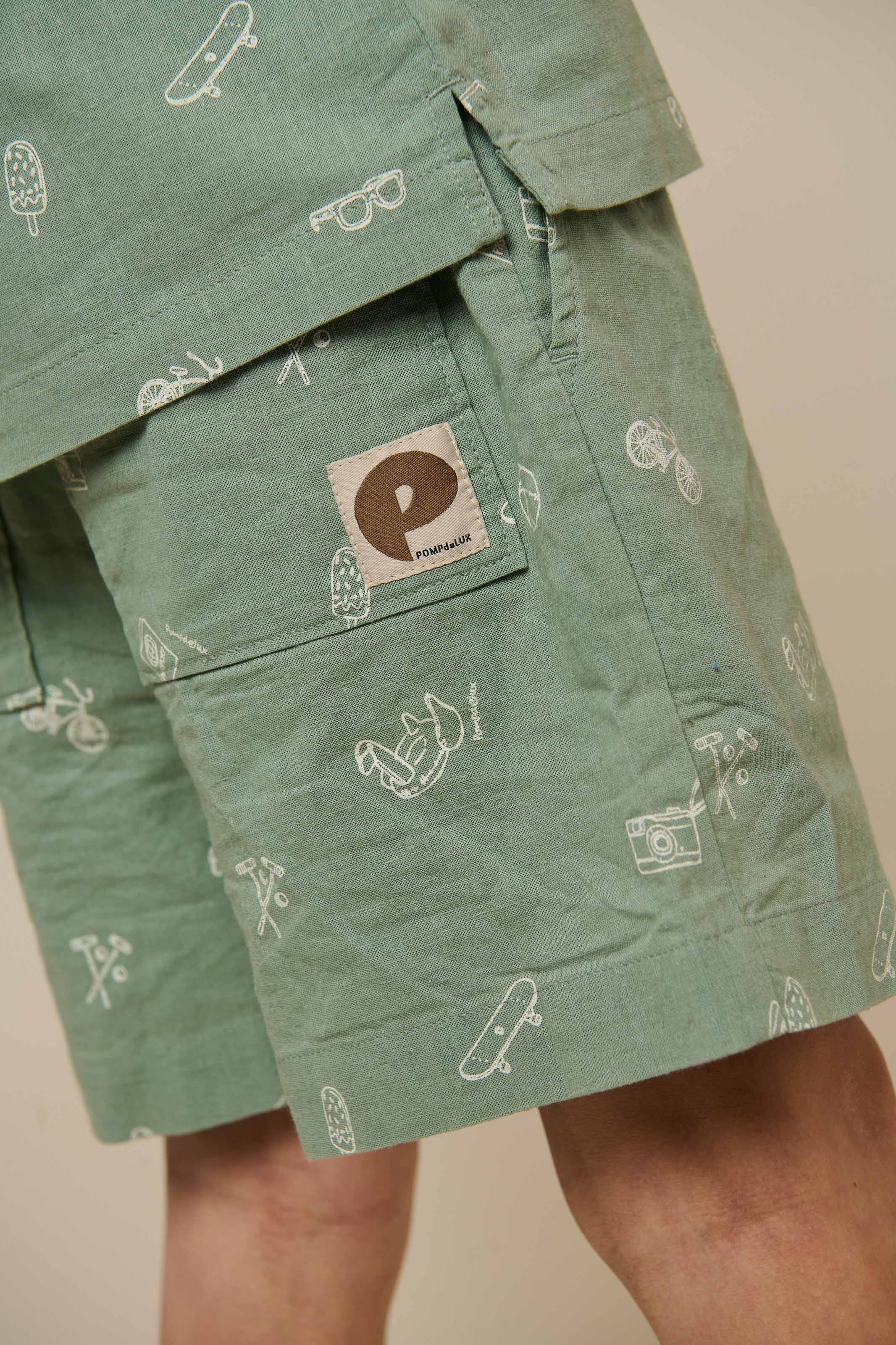 Printed Linen Mix Shorts - Tween - Dusty Green | 101170 William