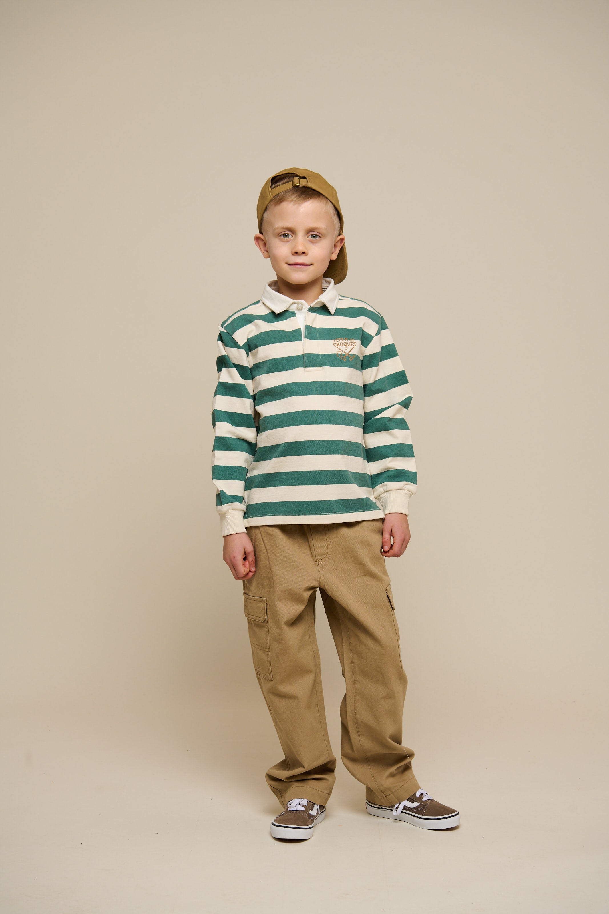Striped Polo Sweatshirt - Tween - Tropical Green/Offwhite | 101341 Marco