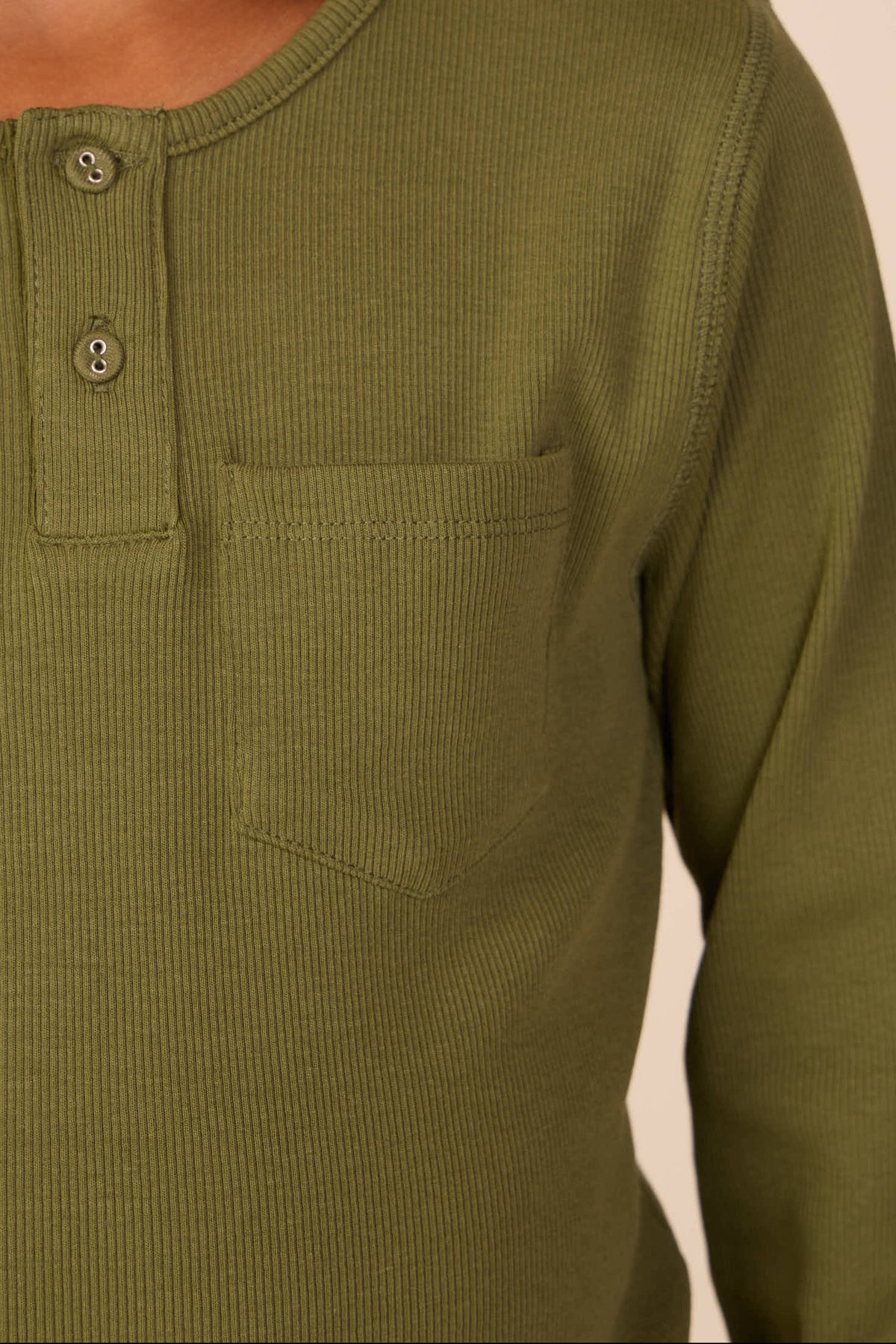 Ribbed Long-Sleeve Henley T-Shirt - Kids - Moss Green | 101593 Conrad