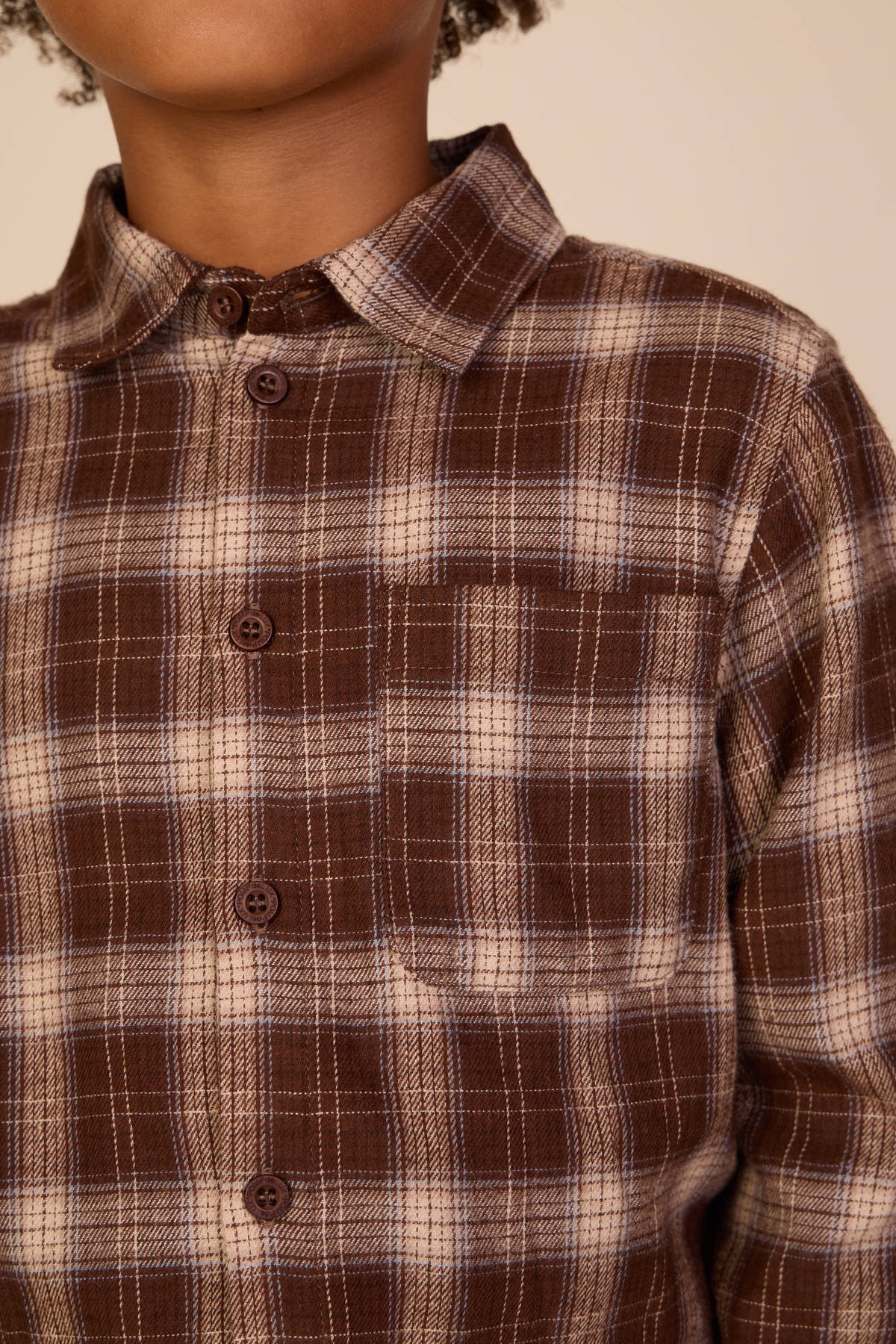 Checked Flannel Shirt - Kids - Brown/Navy | 101651 Edwin