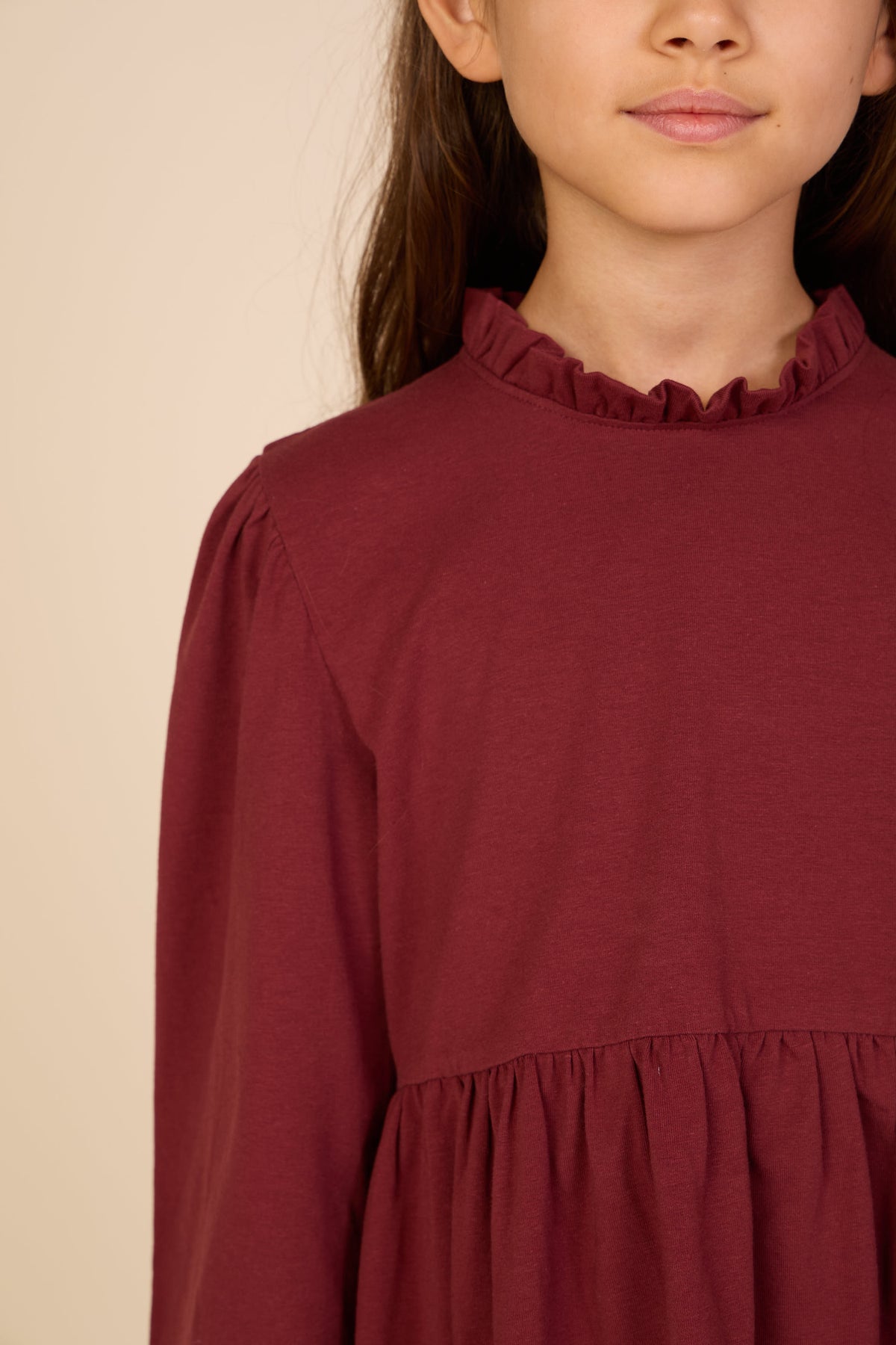 Solid Peplum Jersey Blouse - Tween - Bordeaux | 101548 Heidi