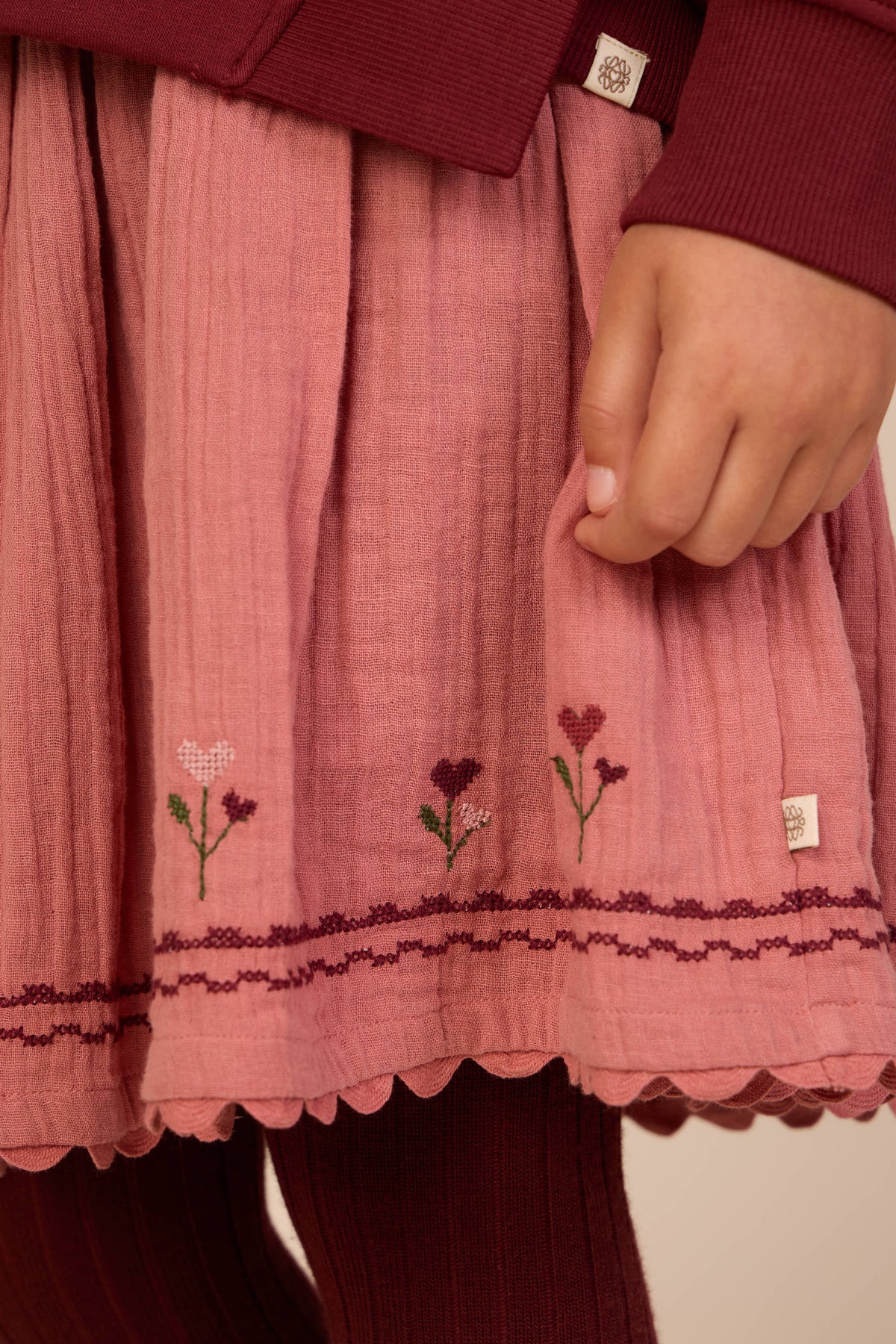 Cross-Stitch Double Gauze Skirt - Kids - Dusty Rose | 101469 Laureen