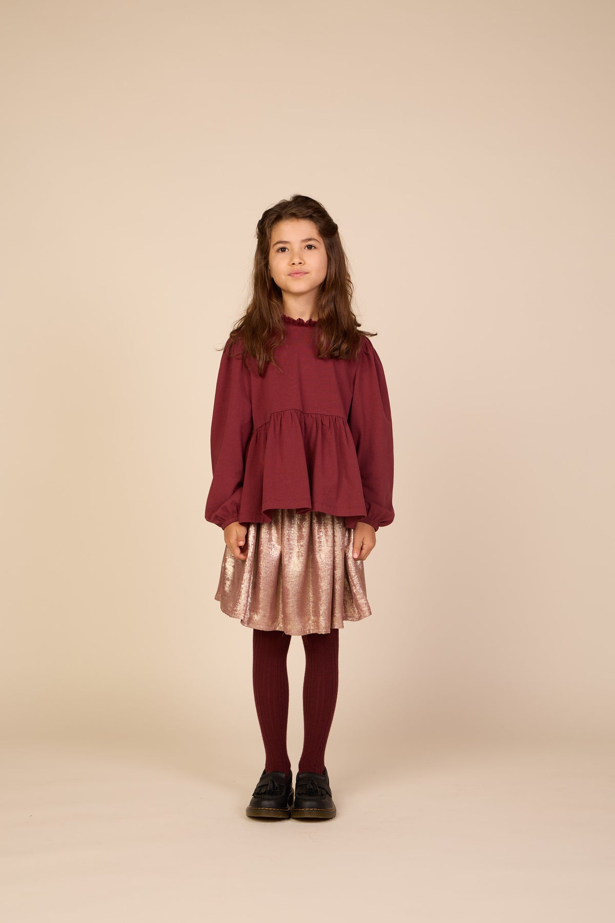 Solid Peplum Jersey Blouse - Tween - Bordeaux | 101548 Heidi