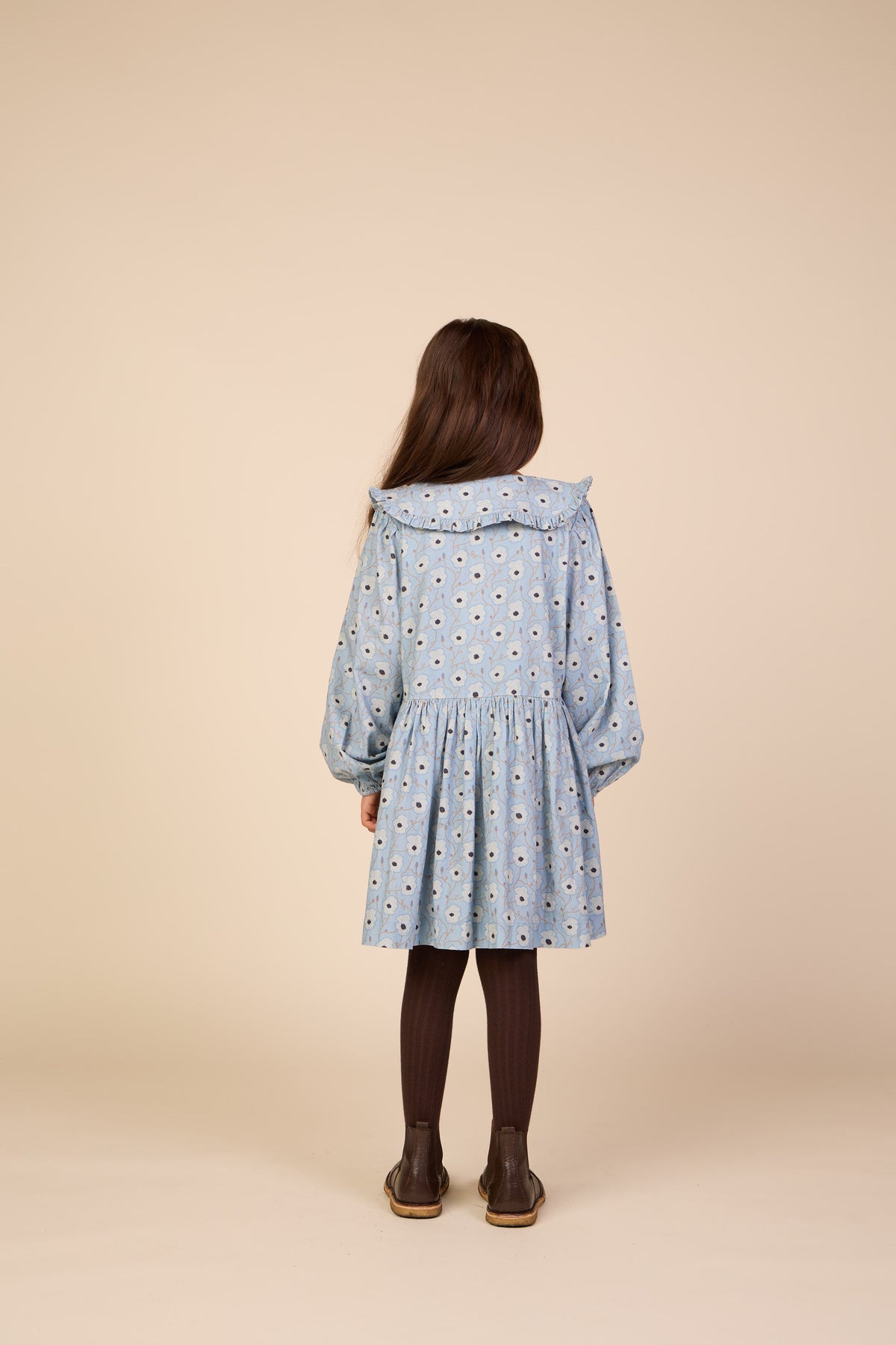 Floral Cotton Dress with Collar - Tween - Blue/Brown | 101428 Nova