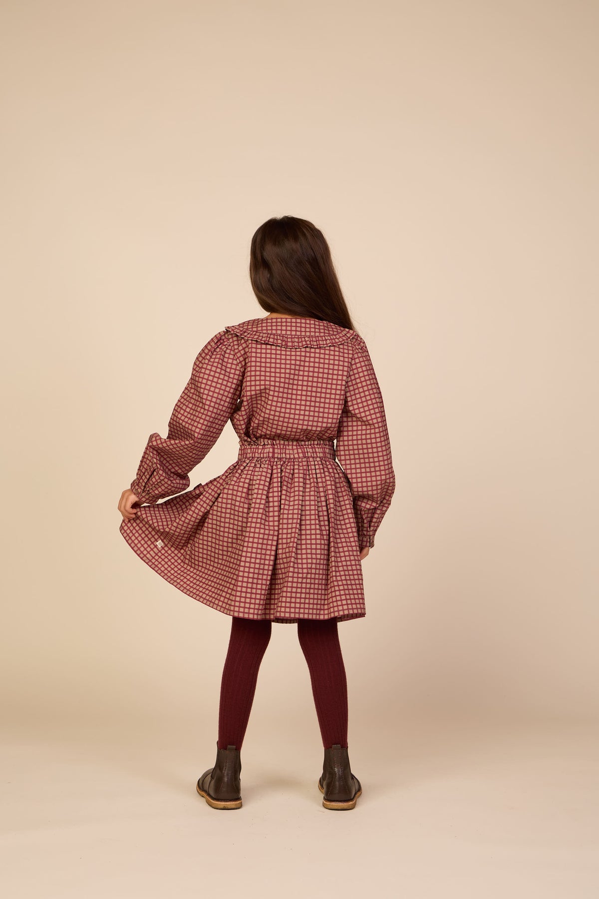 Frill Collar Poplin Blouse - Tween - Bordeaux Check | 101450 Julia