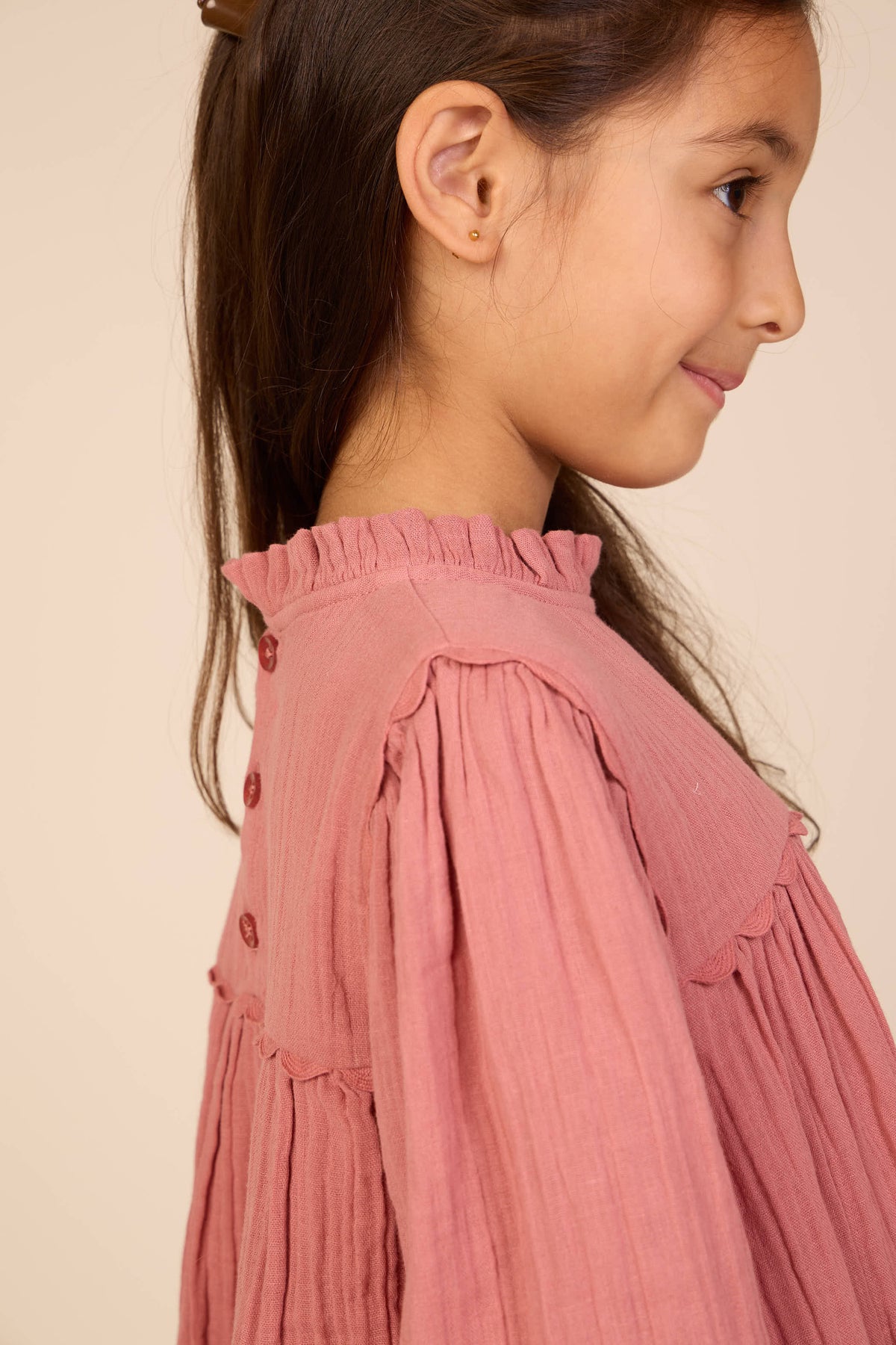 Cross-Stitch Double Gauze Dress - Kids - Dusty Rose | 101465 Laureen