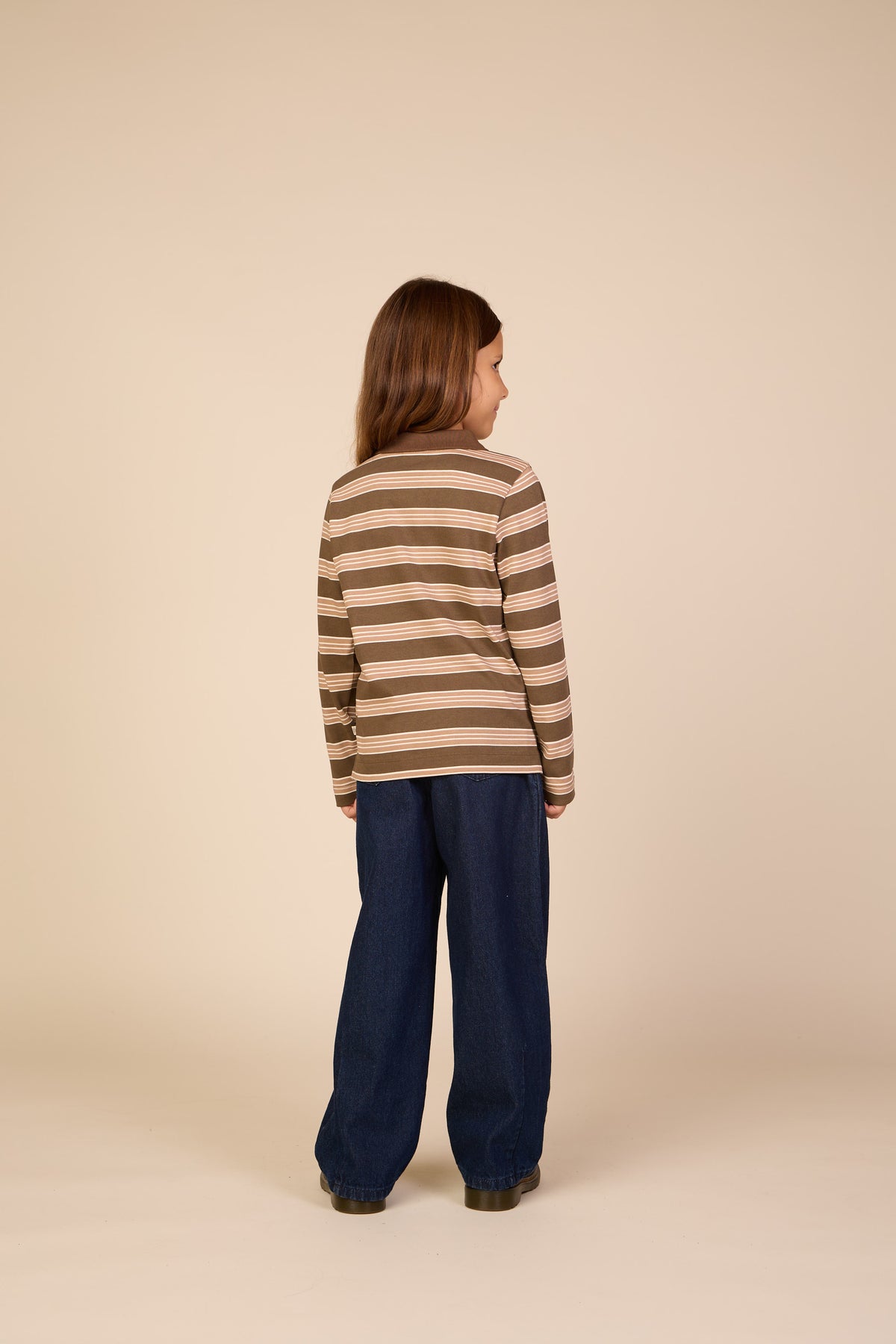 Striped Long-Sleeve Jersey Polo - Tween - Brown | 101696 Hope