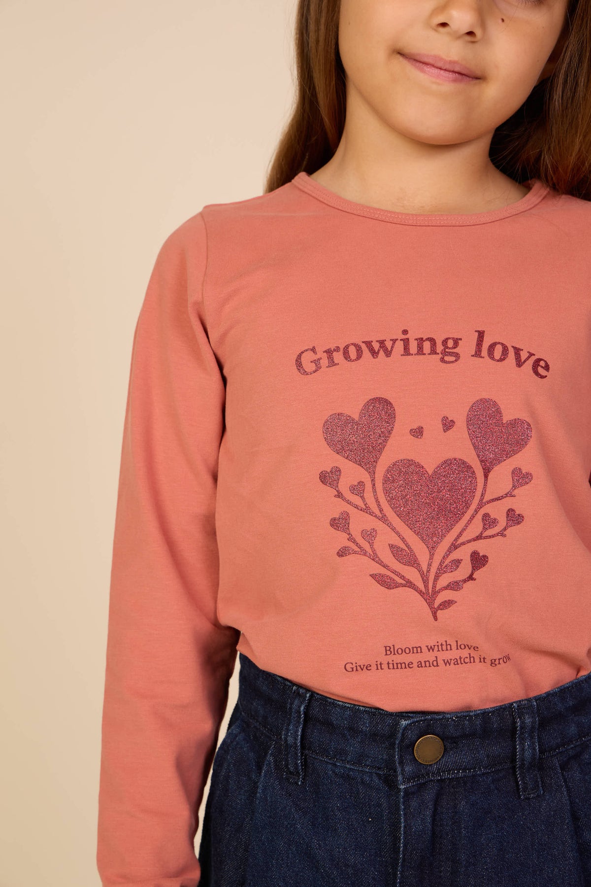 Long-Sleeve T-Shirt with Front Print - Tween - Dusty Rose | 101714 Piper