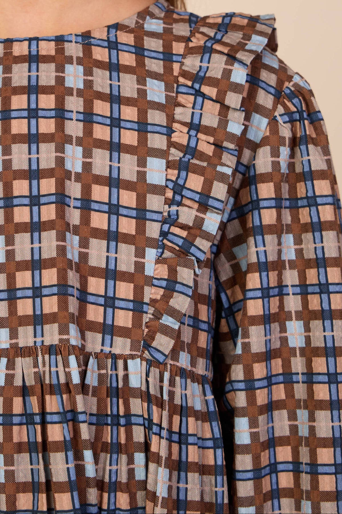 Checked Cotton Dress - Kids - Blue | 101487 Penny