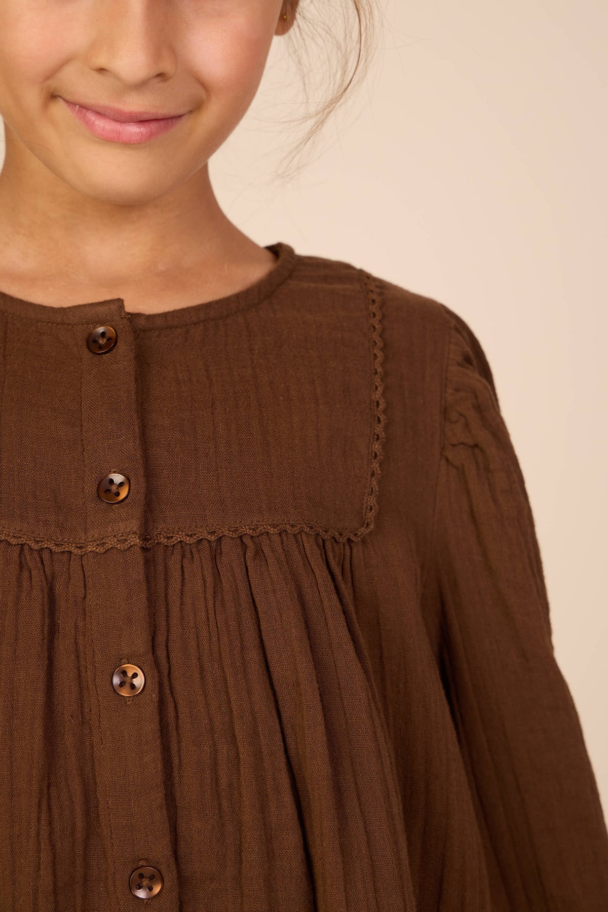 Double Gauze Cotton Blouse - Tween - Brown | 101464 Celina