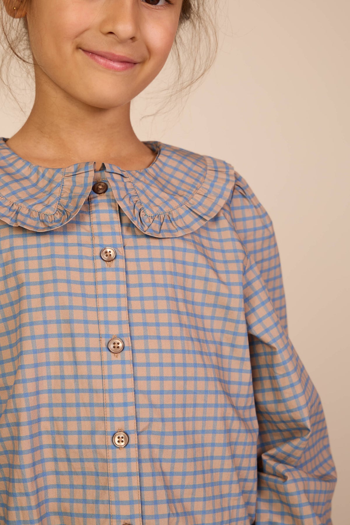 Frill Collar Poplin Blouse - Tween - Blue Check | 101452 Julia