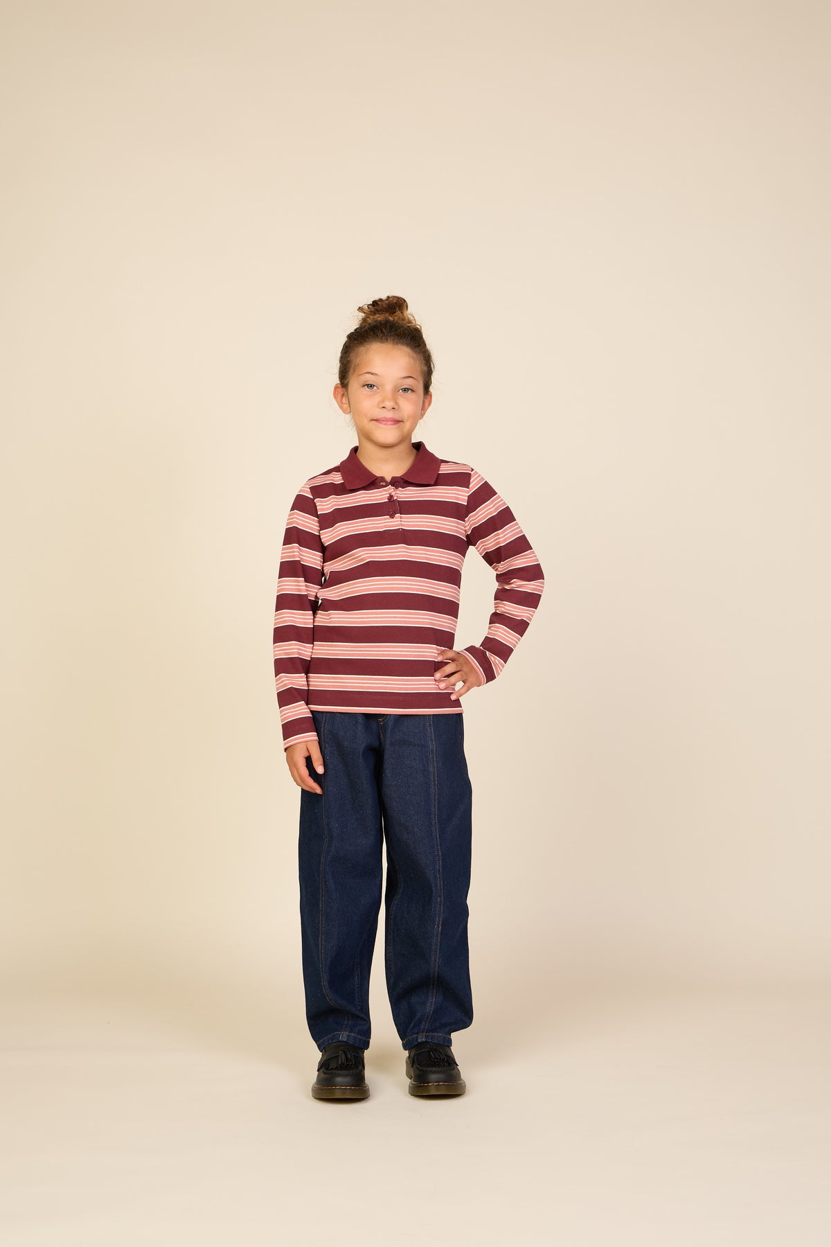 Striped Long-Sleeve Jersey Polo - Tween - Bordeaux | 101698 Hope