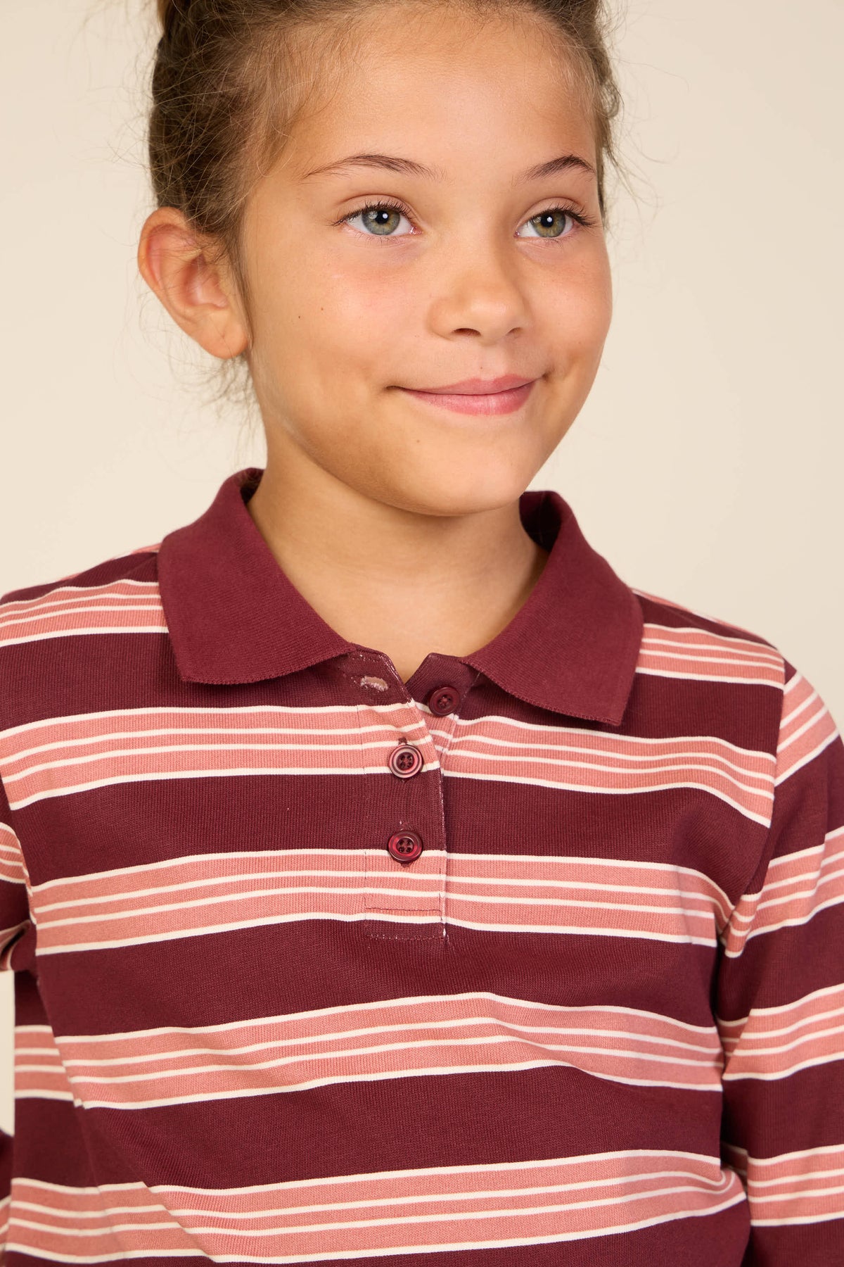 Striped Long-Sleeve Jersey Polo - Tween - Bordeaux | 101698 Hope