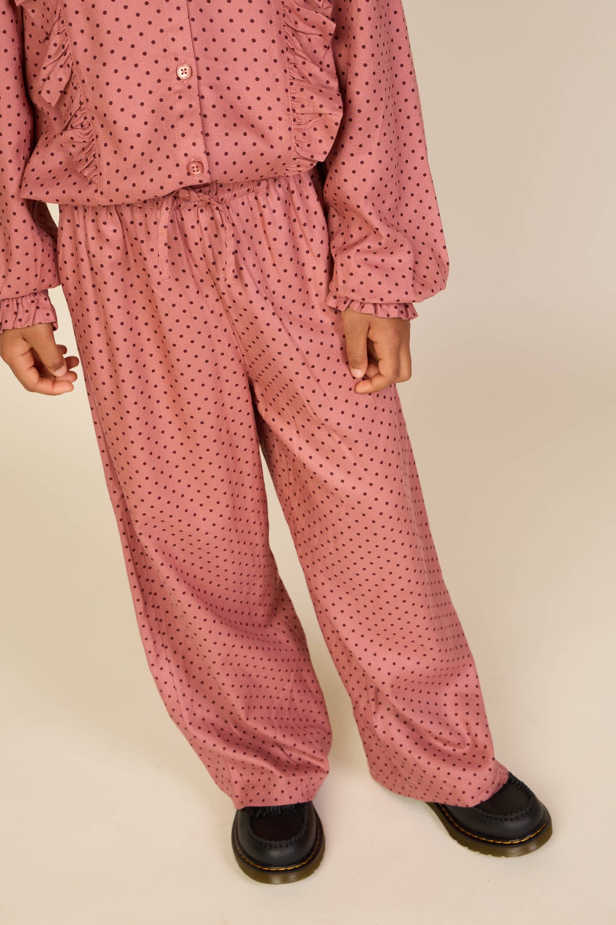 Dotted Wide-Leg Viscose Trousers - Tween - Dusty Rose/Bordeaux | 101659 Feline