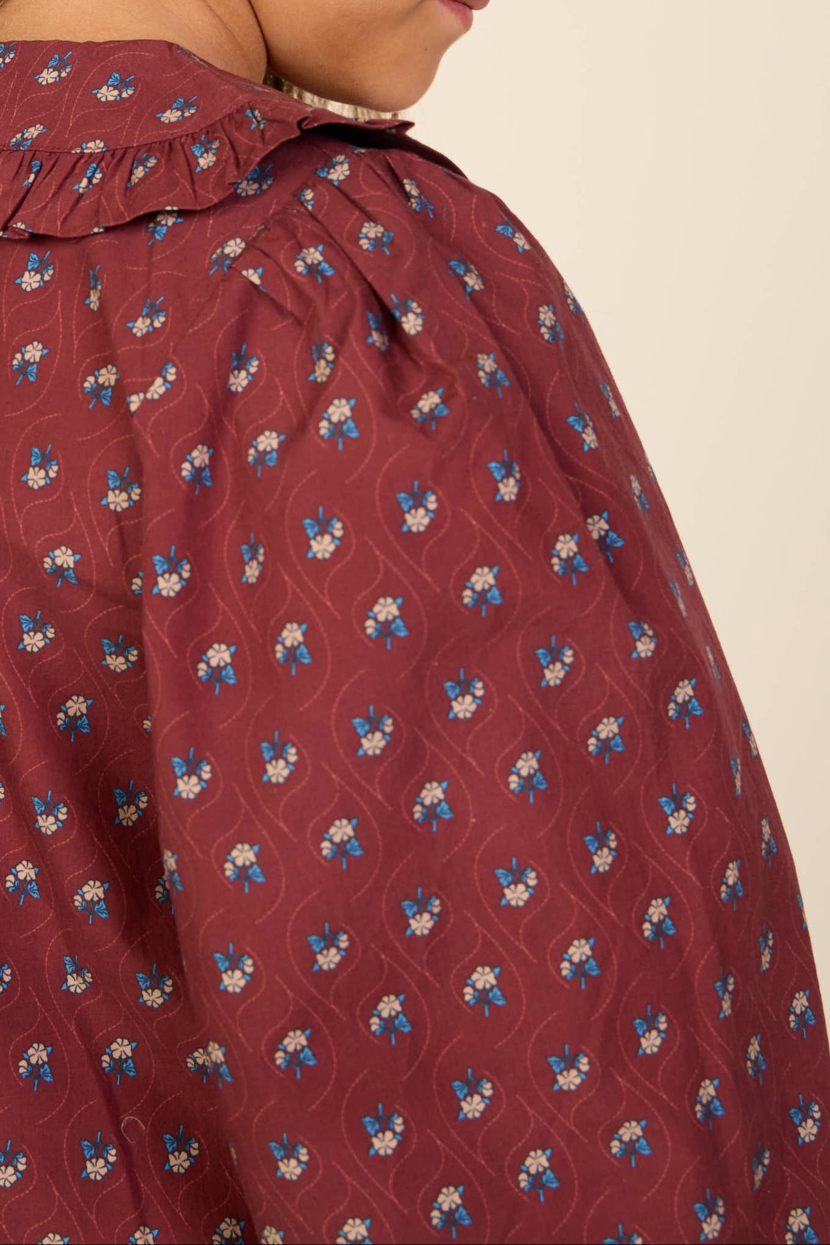 Frill Collar Poplin Blouse - Kids - Bordeaux Flowerprint | 101453 Julia