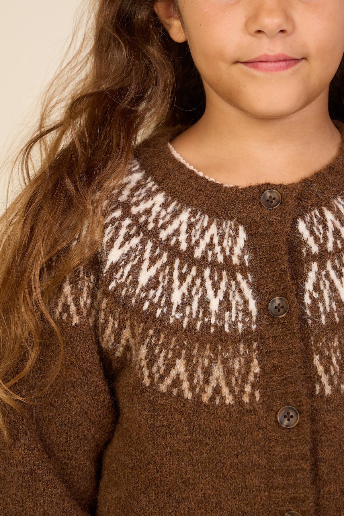 Jacquard Knit Cardigan - Tween - Brown | 101524 Daniella
