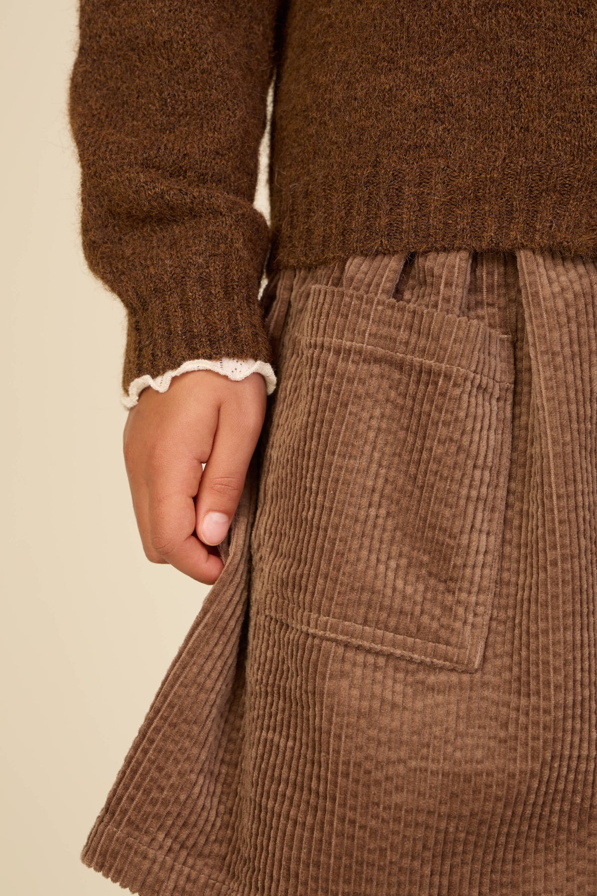 Corduroy Patch Pocket Skirt - Tween - Brown | 101680 Greta