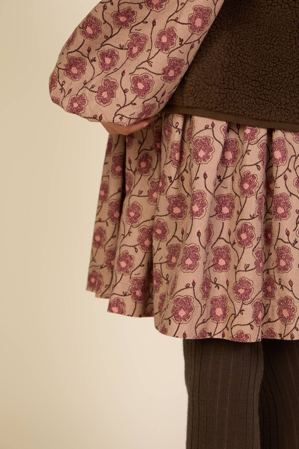 Floral Cotton Dress with Collar - Kids - Rose/Bordeaux | 101425 Nova