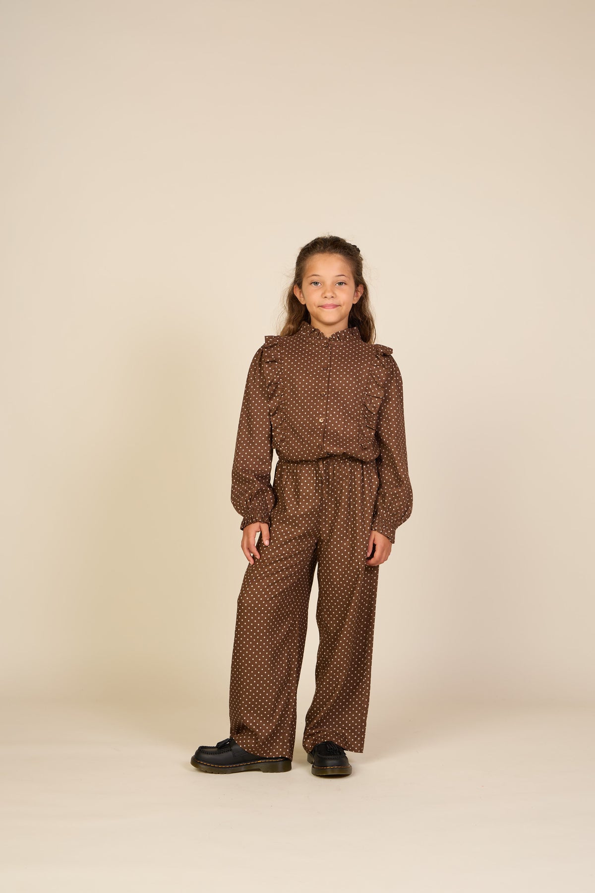 Dotted Viscose Frill Blouse - Tween - Brown/Offwhite | 101662 Feline