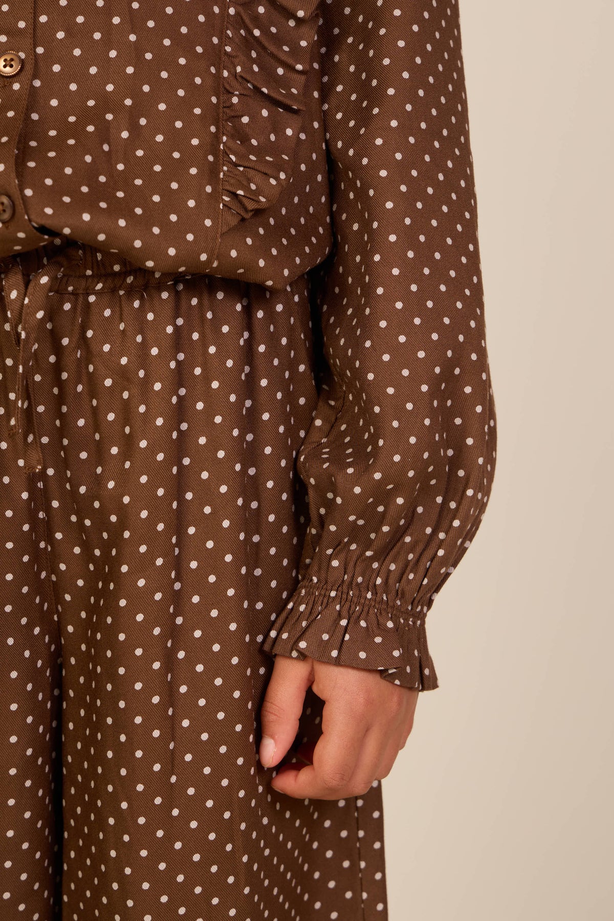 Dotted Wide-Leg Viscose Trousers - Tween - Brown/Offwhite | 101660 Feline