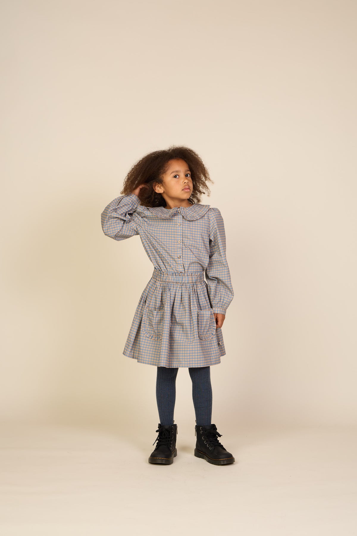 Frill Pocket Poplin Skirt - Tween - Blue Check | 101446 Julia