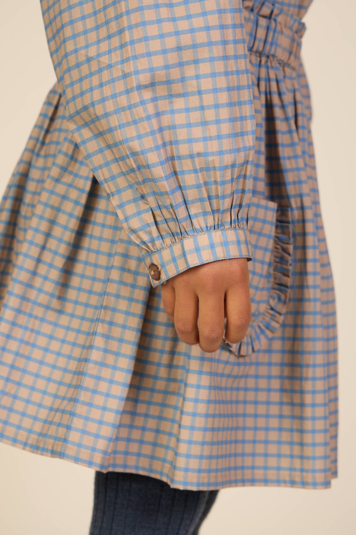 Frill Pocket Poplin Skirt - Kids - Blue Check | 101445 Julia