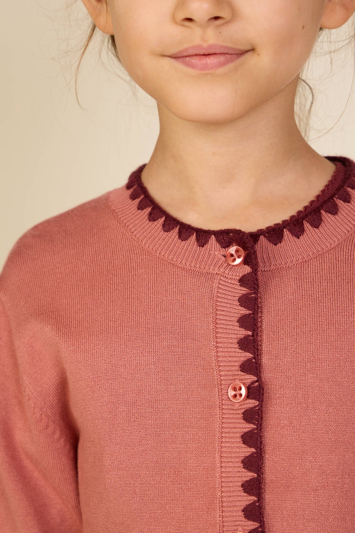 Contrast Stitch Cardigan - Tween - Dusty Rose/Bordeaux | 101635 Lia
