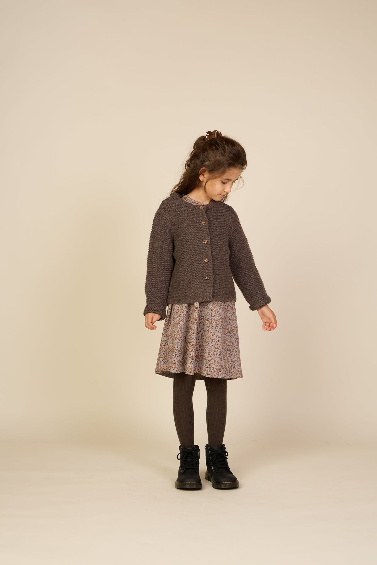 Wool Knit Cardigan - Tween - Chocolate Melange | 100877 Maya