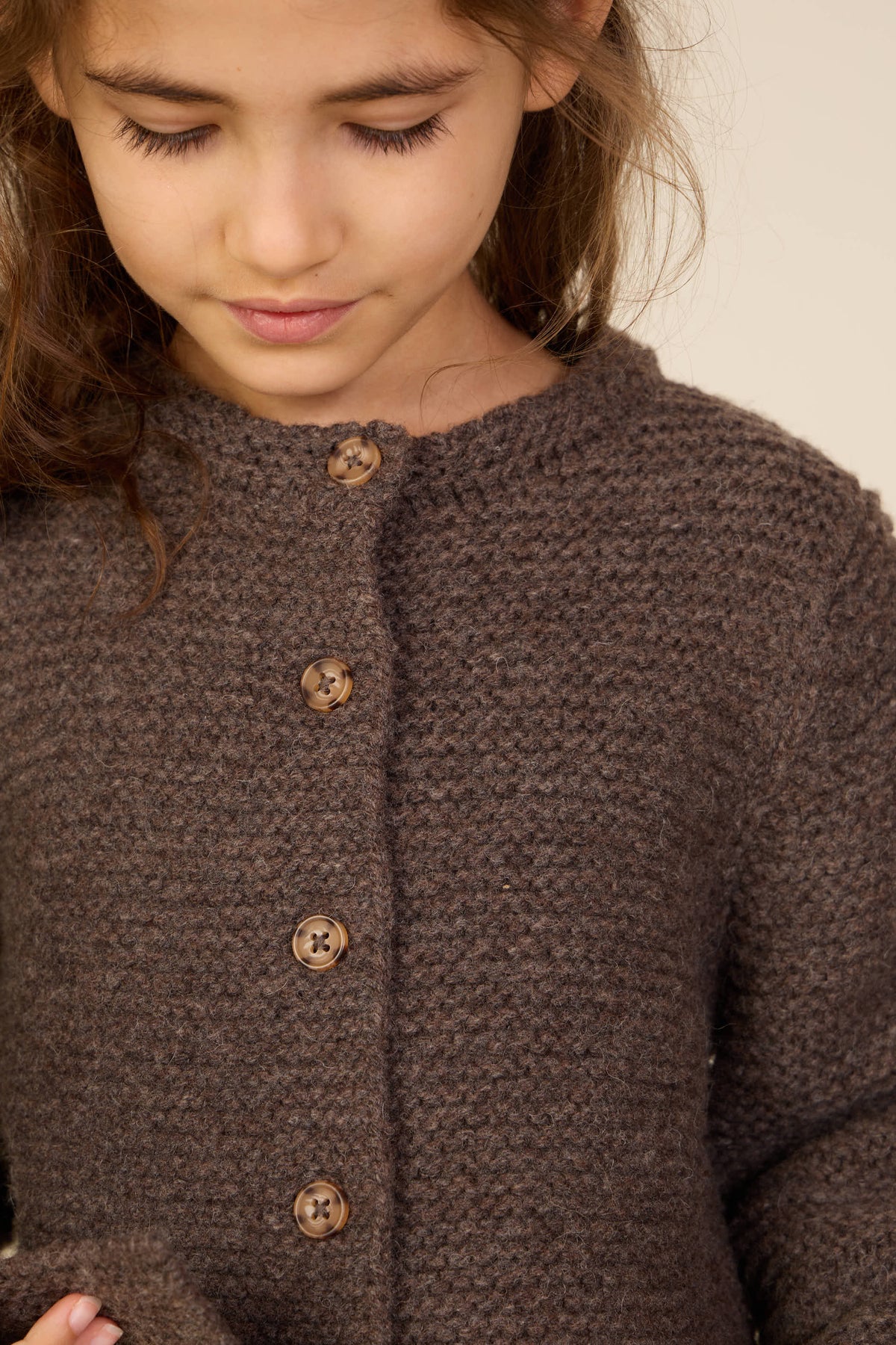 Wool Knit Cardigan - Tween - Chocolate Melange | 100877 Maya