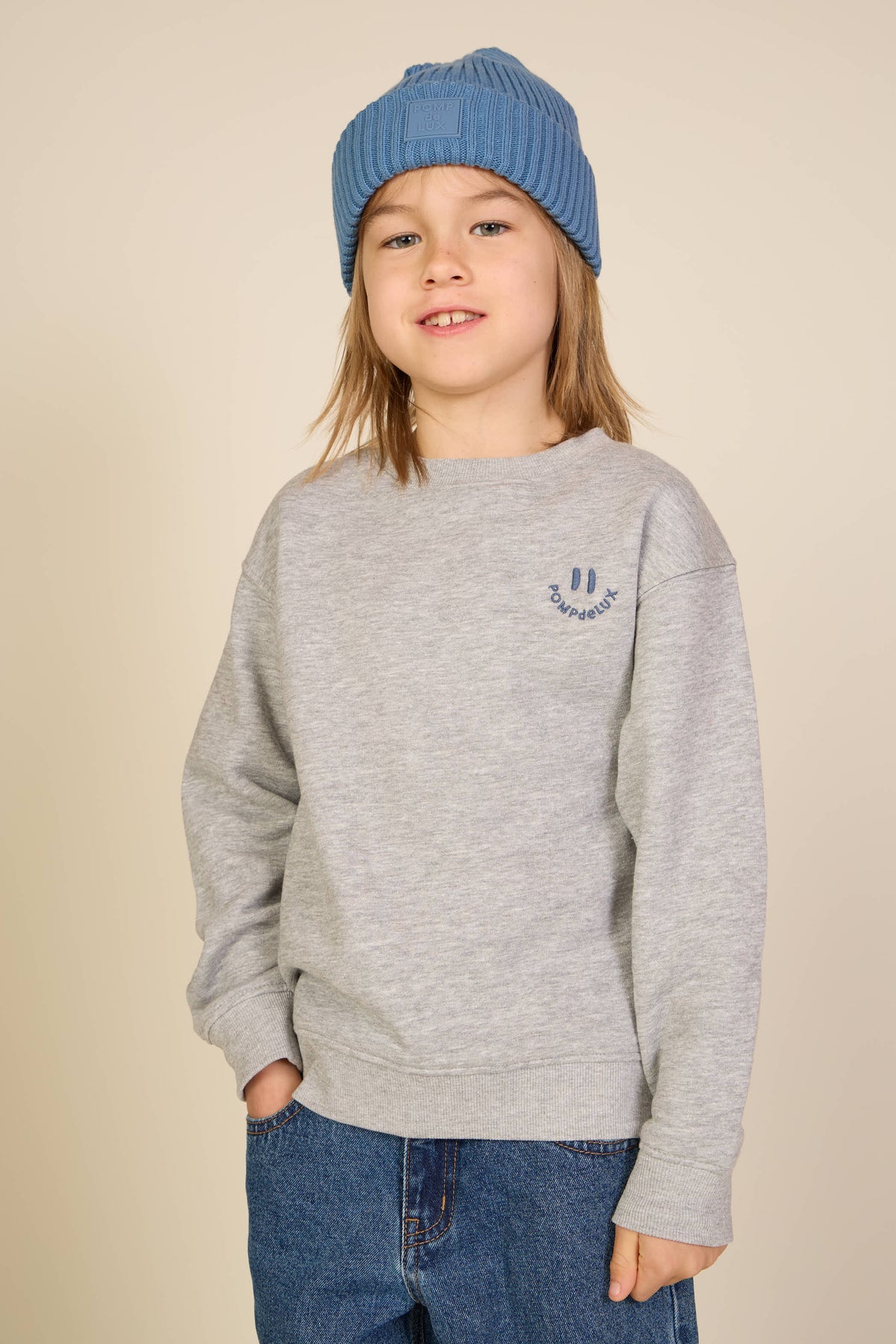 Smiley Crew Neck Sweatshirt - Tween - Grey Melange | 101578 Andrew
