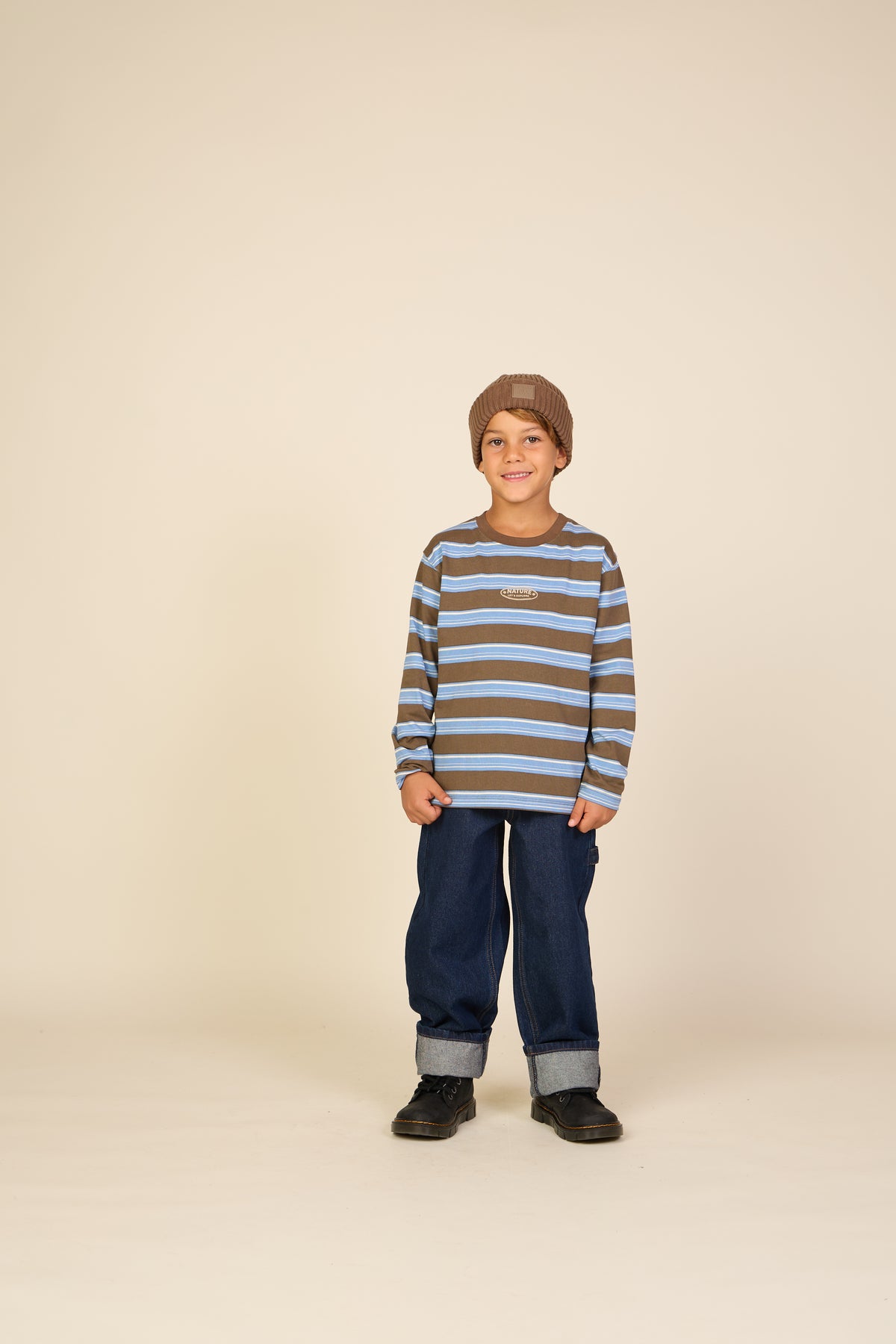 Striped Long-Sleeve T-Shirt - Tween - Brown /Blue | 101700 Hugo