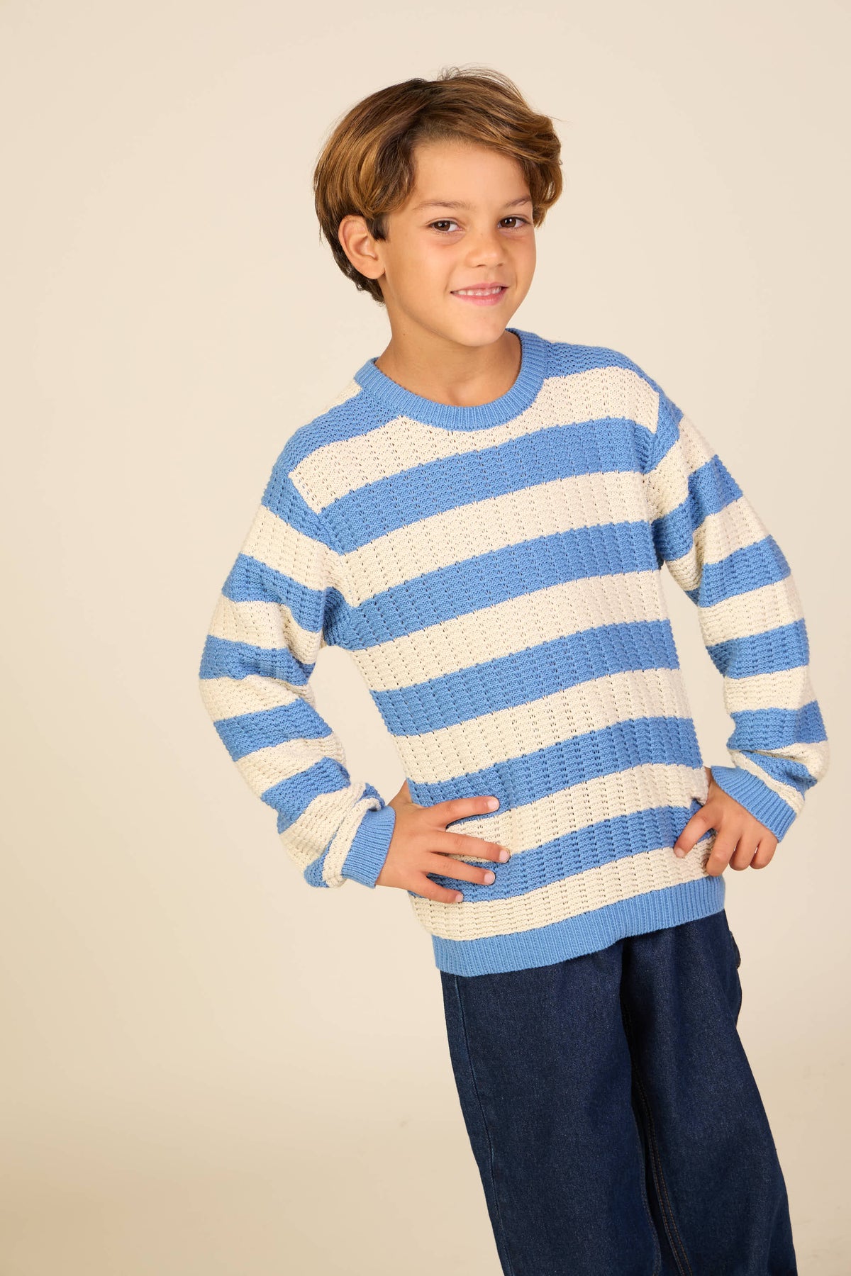 Knit Striped - Tween - Dusty Blue / Offwhite | 101284 Brady