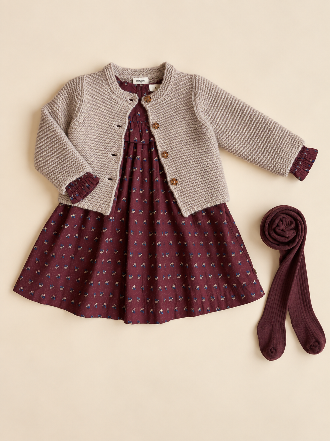 Ruffle Yoke Poplin Dress - Kids - Bordeaux Flowerprint | 101442 Julia